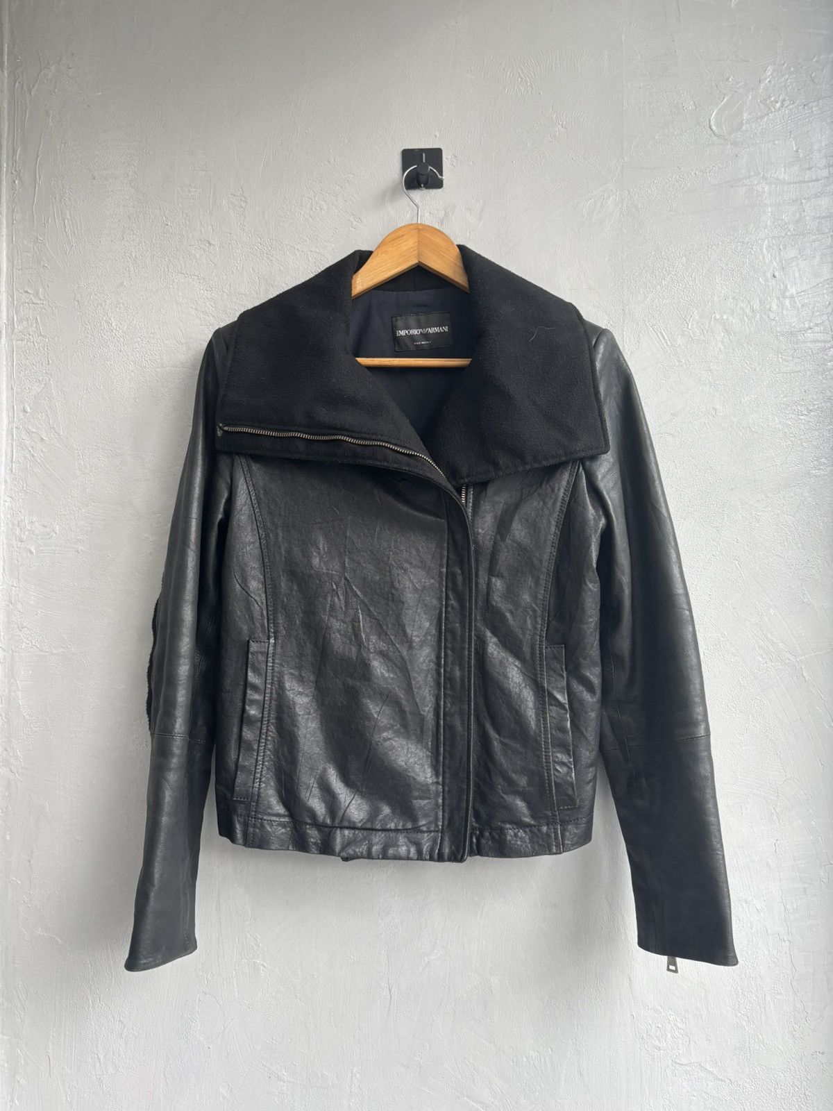 Emporio Armani Emporio Armani 2009 asymmetrical high neck leather jacket Size US S / EU 44-46 / 1 - 1 Thumbnail