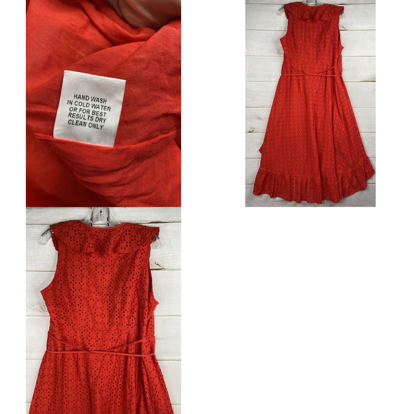 Vintage VINTAGE IN LOOM Maxi Dress L Red Wrap Style V-Neck Ruffled Eyelet Cotton Lined Size L / US 10 / IT 46 - 8 Thumbnail