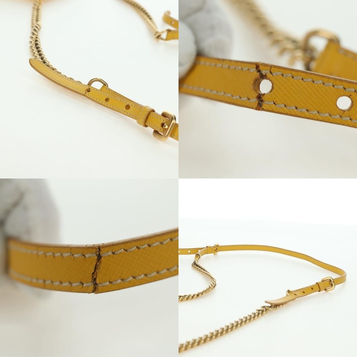 Prada Prada Nylon Leather Chain Shoulder Bag Yellow Gold Size ONE SIZE - 15 Thumbnail