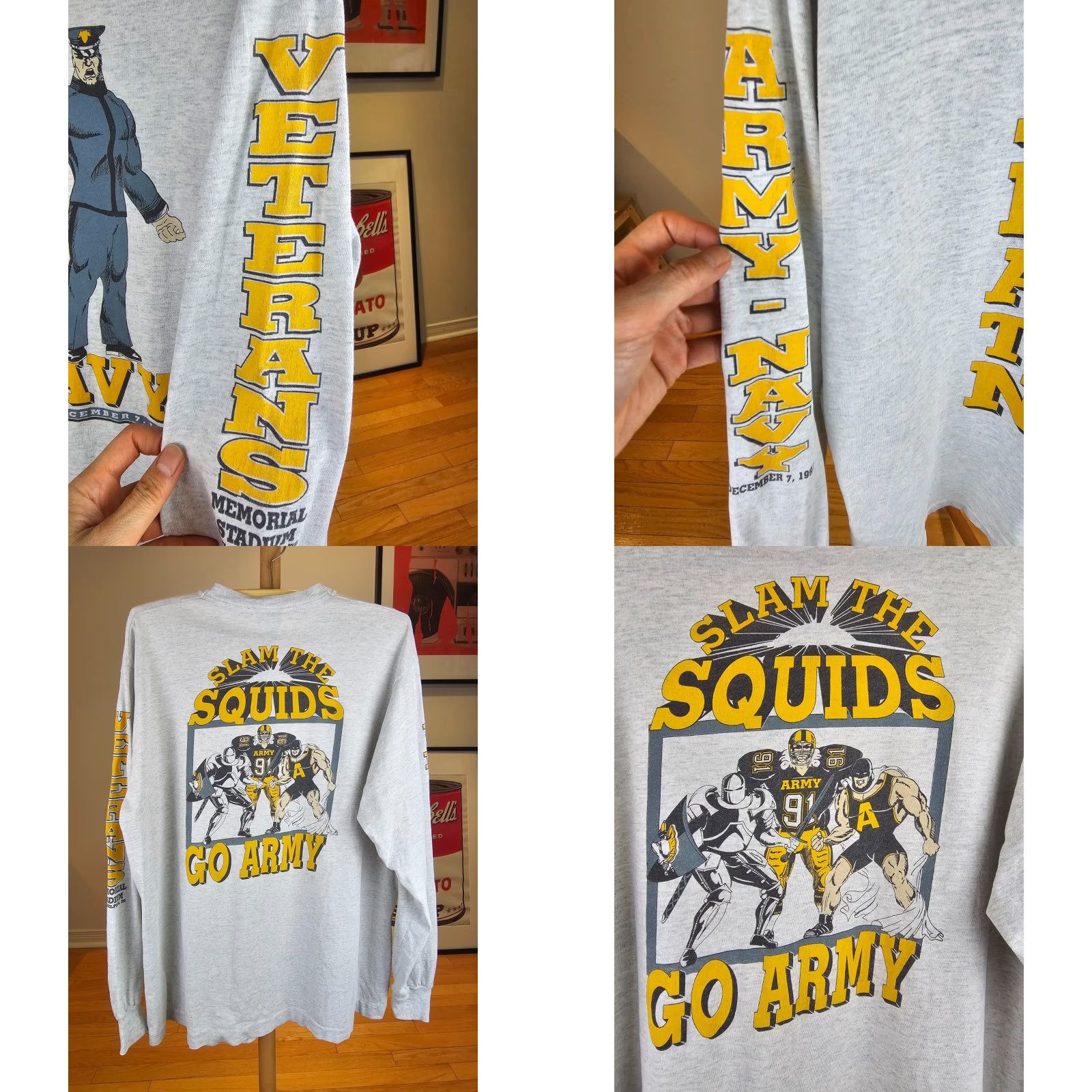 Fruit Of The Loom VINTAGE 91' BEAT NAVY USN US NAVY SLAM THE SQUIDS GO ARMY LONG SLEEVE T-SHIRT XL Shirt Mens Gray 90s Western Size US XL / EU 56 / 4 - 8 Thumbnail