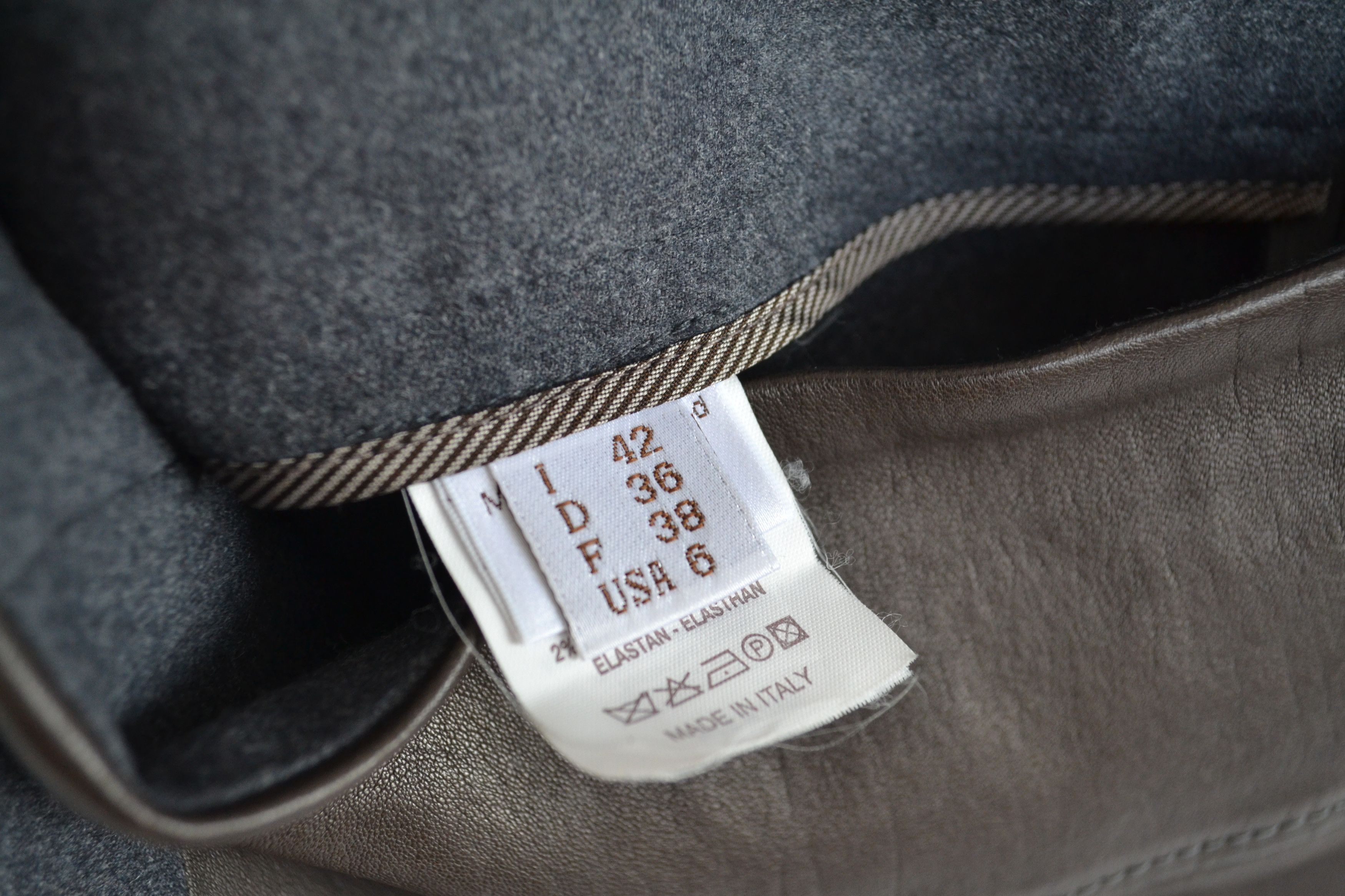 Brunello Cucinelli BRUNELLO CUCINELLI Skirt Wool Leather Midi Brown Grey Size 28" / US 6 / IT 42 - 5 Thumbnail