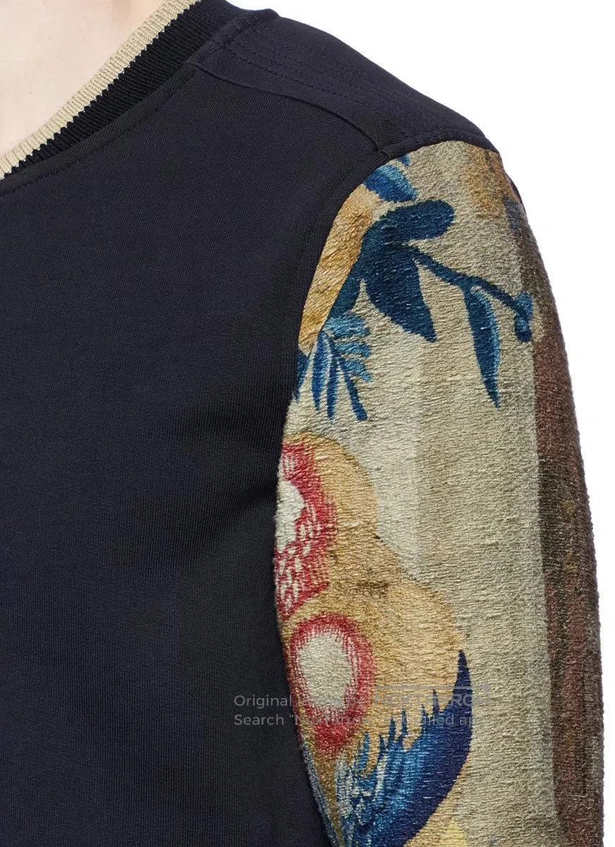 Dries Van Noten Black Bomber Jacket with Printed Sleeves, Size M. Size US M / EU 48-50 / 2 - 4 Thumbnail