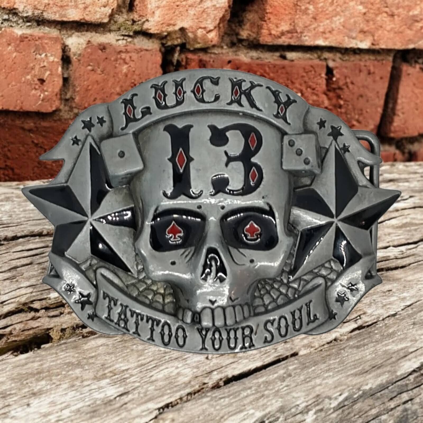 Lucky Brand Vtg Lucky 13 Skull Dice Belt Buckle Biker Player Street Styl Size ONE SIZE - 1 Thumbnail