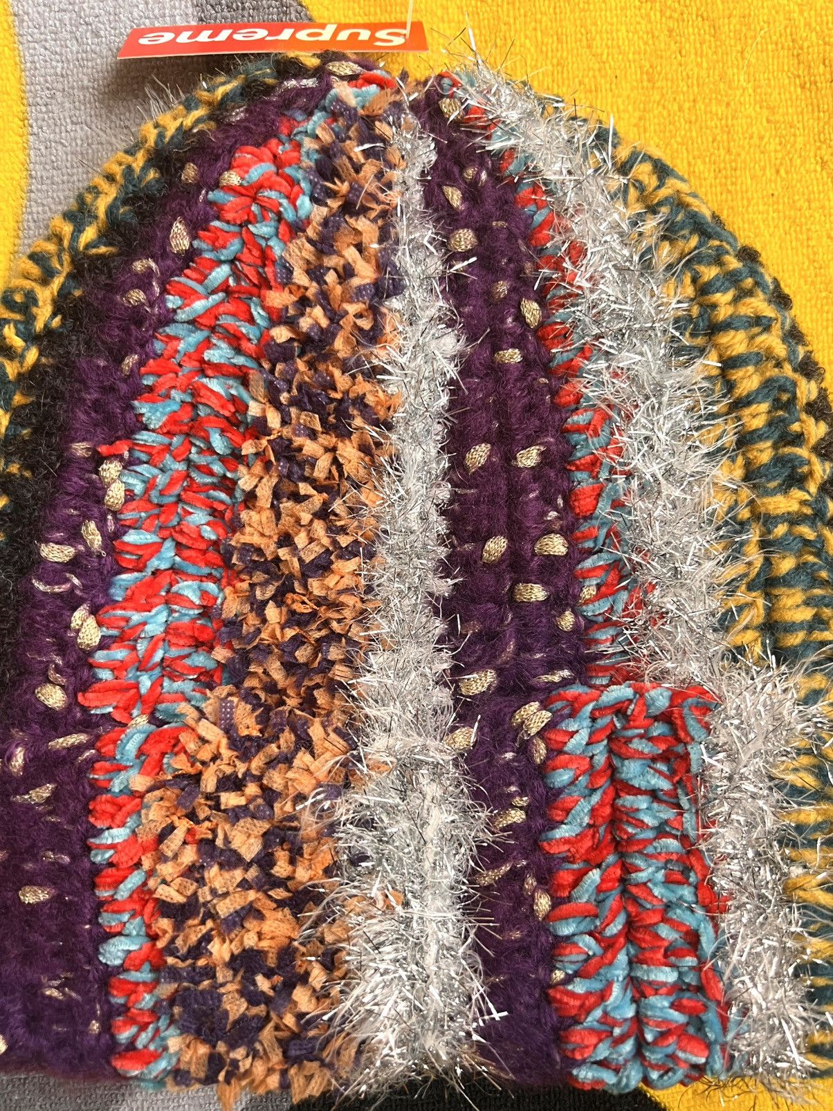 Supreme Tinsel Stripe Beanie Multicolor FW25 cap patchwork