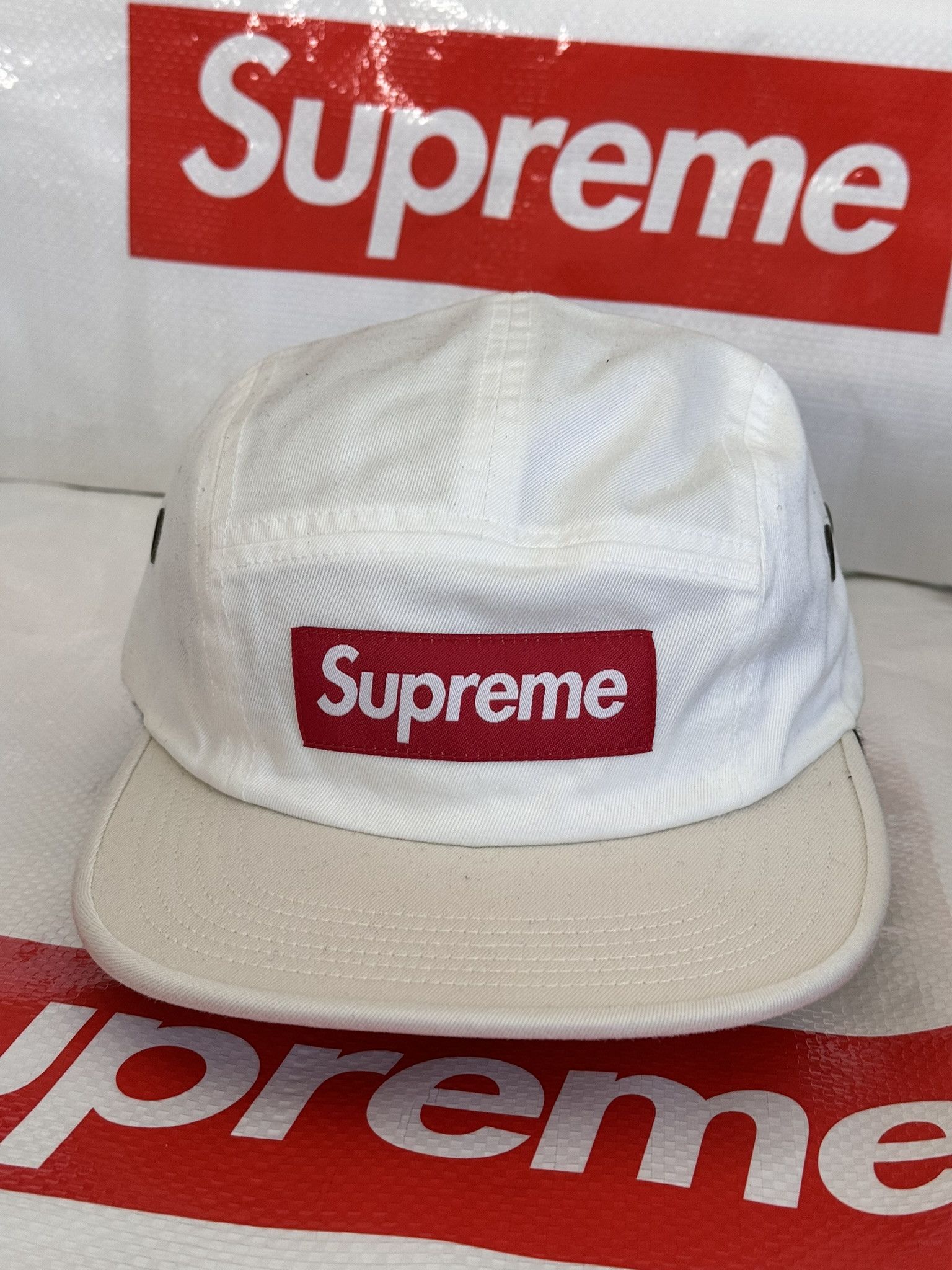 image of Supreme 2-Tone Camp Cap White 2 Tone Hat, Men's