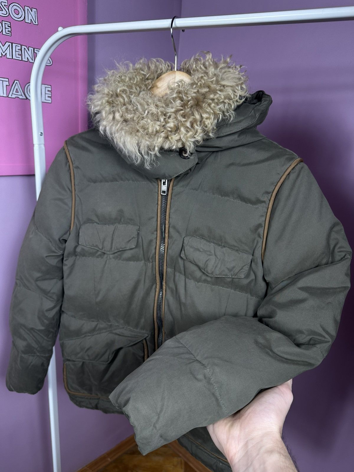 The Kooples The Kooples Down Jacket Puffer Parka Shearling Fur Khaki Size S / US 4 / IT 40 - 7 Thumbnail