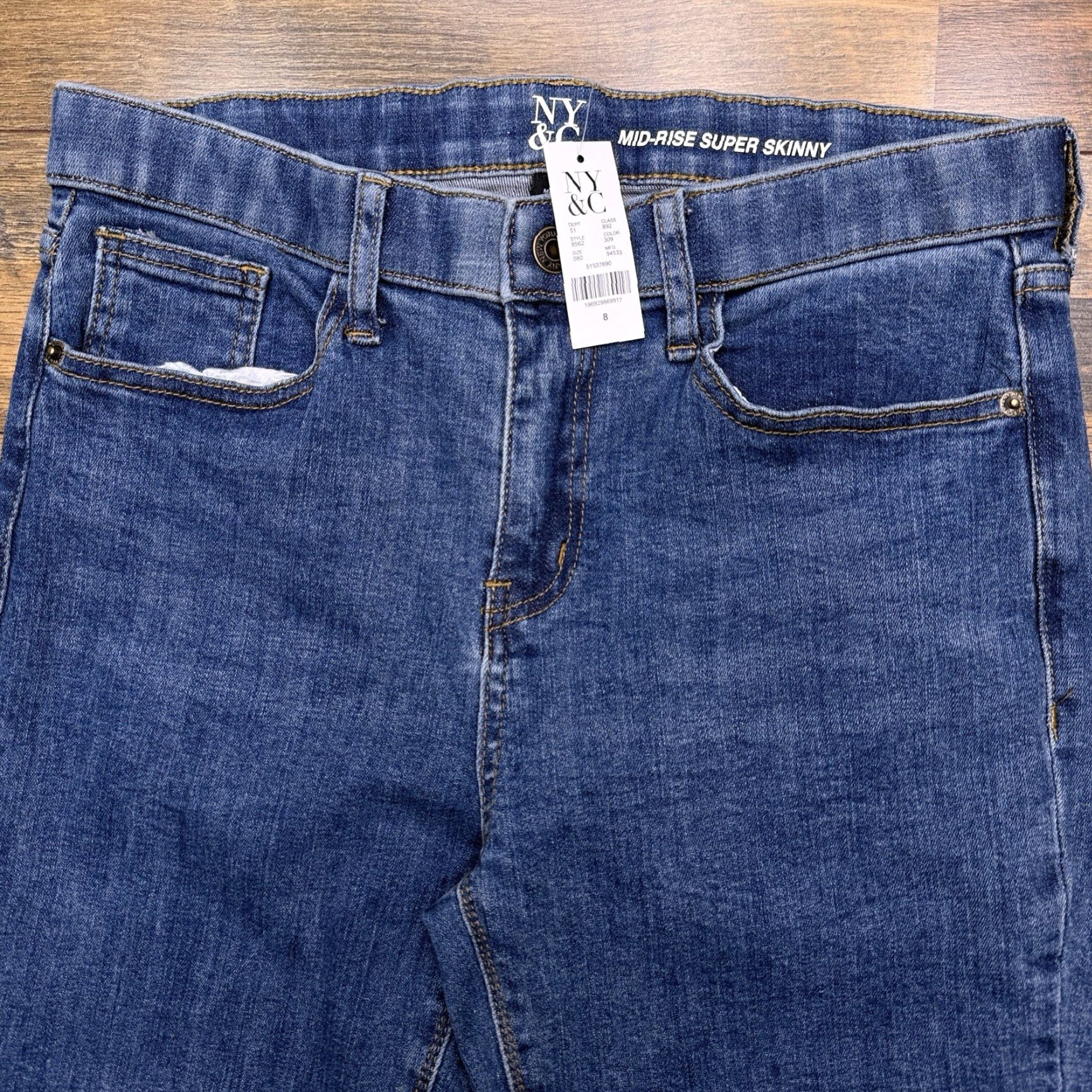 Vintage NY & C Jeans Womens 8 Mid Rise Super Skinny Stretch Denim Logo 5-Pocket Blue Regular Size 8 Womens Size 30" / US 8 / IT 44 - 3 Thumbnail