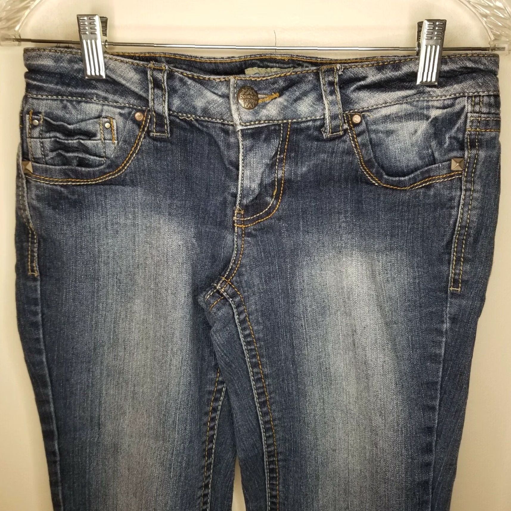Vintage Paris Blues Capri Jeans Womens Size 7 Dark Blue Distressed Denim Size 28" / US 6 / IT 42 - 2 Thumbnail