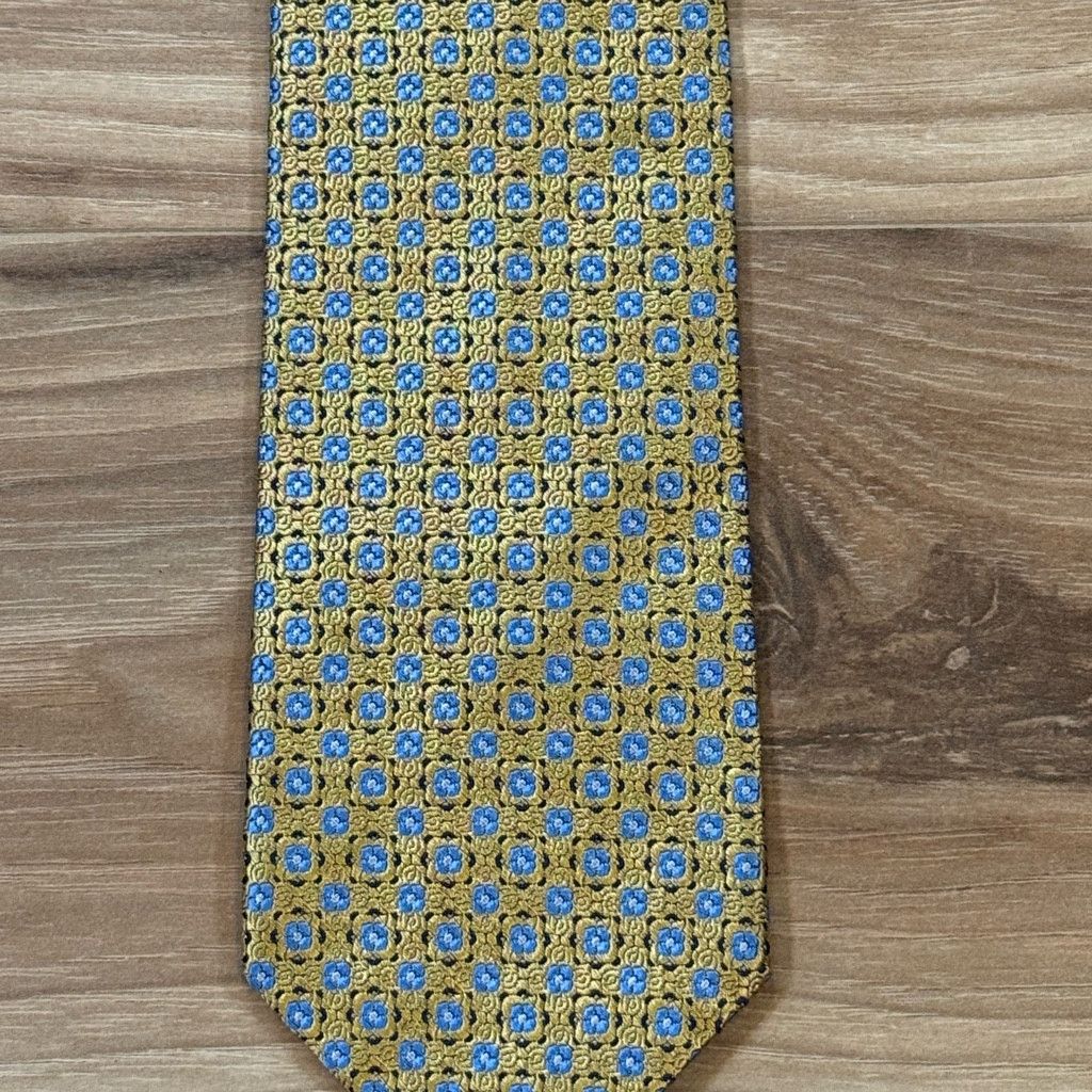 Brooks Brothers Brooks Brothers Gold Blue Medallion Silk Tie 3.25” USA Size 26 - 1 Thumbnail