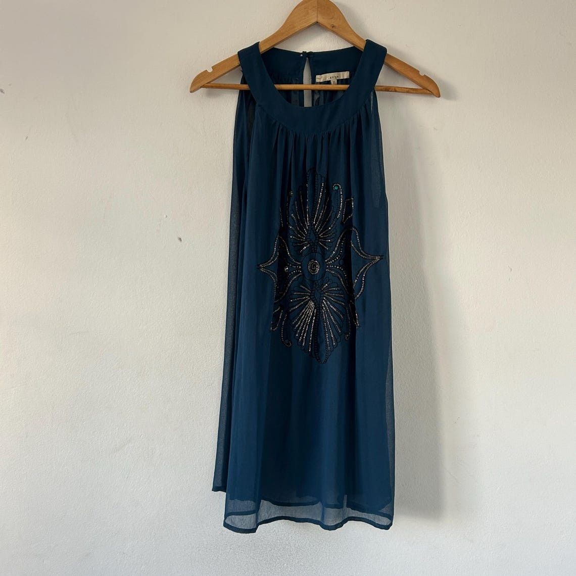 Vintage Y2K Sheer Teal Blue Beaded Mini Dress Size M / US 6-8 / IT 42-44 - 7 Thumbnail