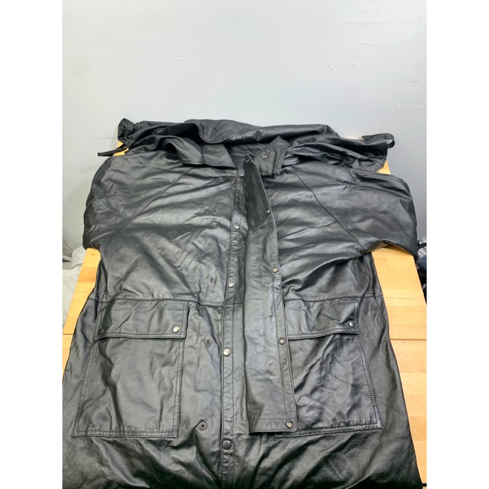 Doublet VINTAGE Guide Gear Leather Trench Coat Mens XL Black Double Breasted Long Lined Size US XL / EU 56 / 4 - 6 Thumbnail