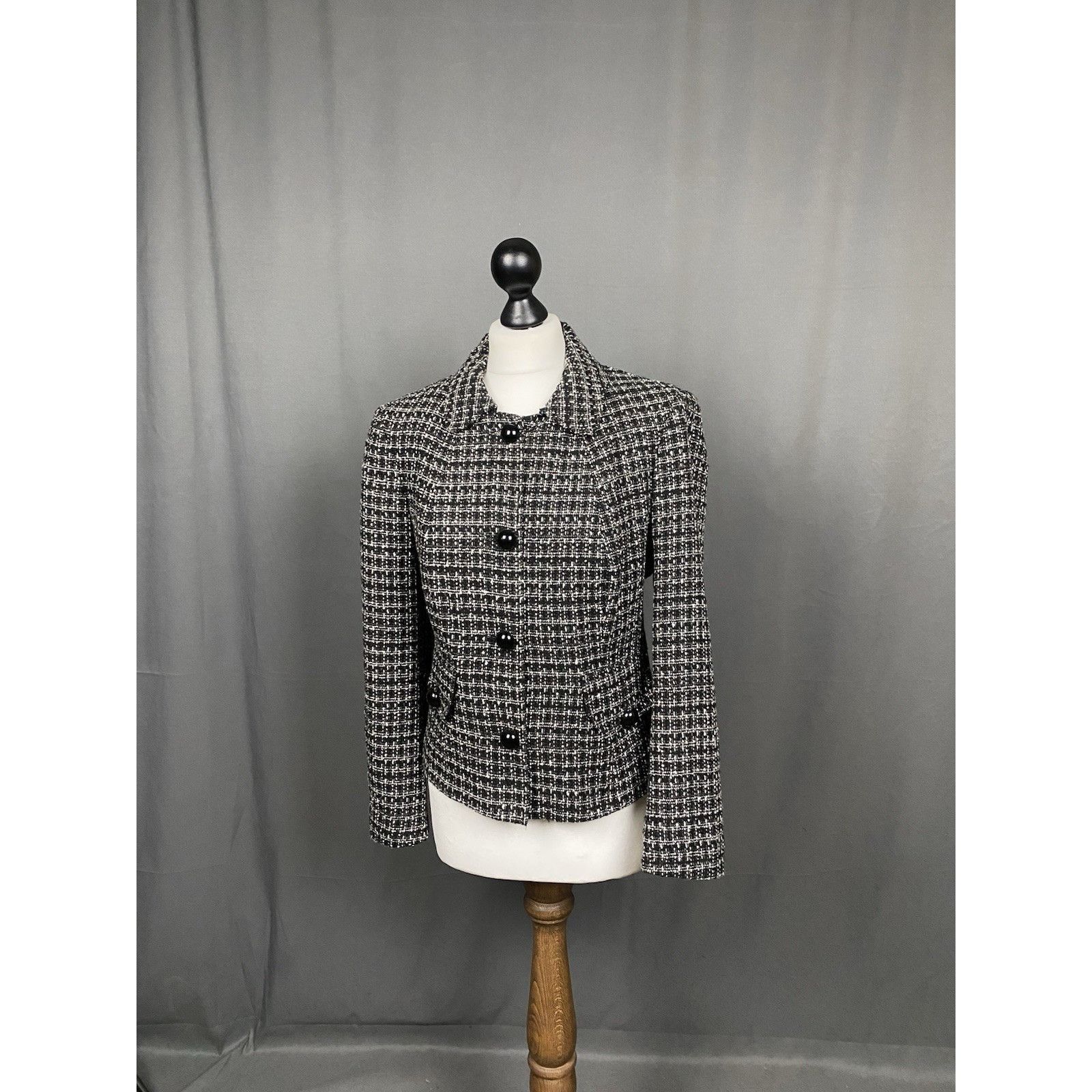 Prada Prada Women's Black Wool Silk Checked Blazer Jacket Size 40 Size S / US 4 / IT 40 - 4 Thumbnail