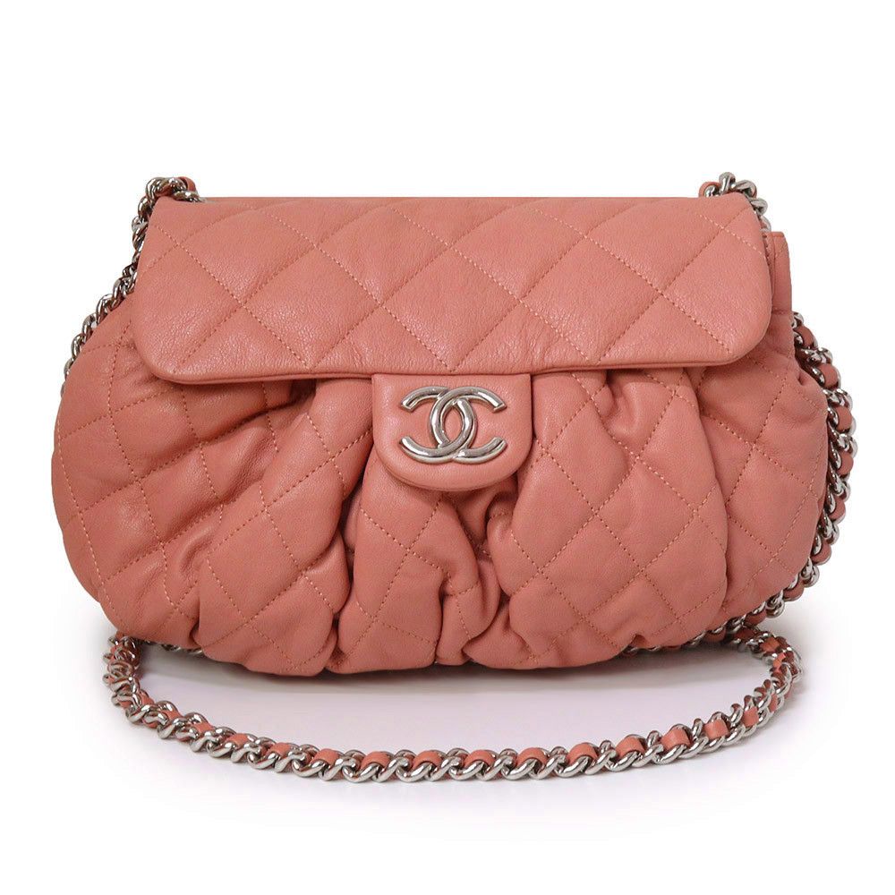 image of Chanel Matelasse Luxury Chain Around Crossbody Lambskin Leather Pink in Black, Women's