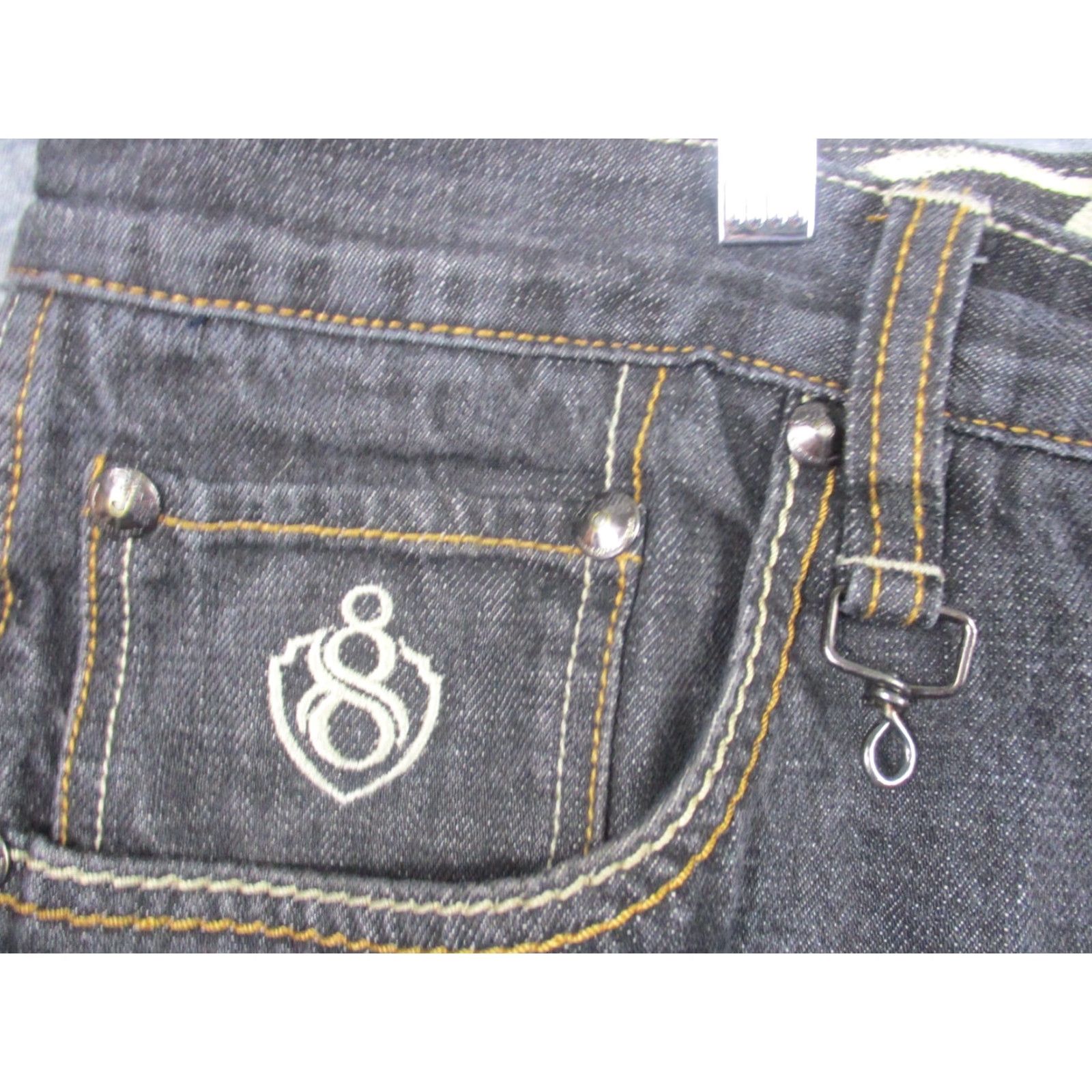 Vintage VINTAGE Eight 732 Jeans Mens 34x32 Baggy Loose Hip Hop Grunge Metal Embroidered Logo Patch Stains Studded Size US 38 / EU 54 - 4 Thumbnail