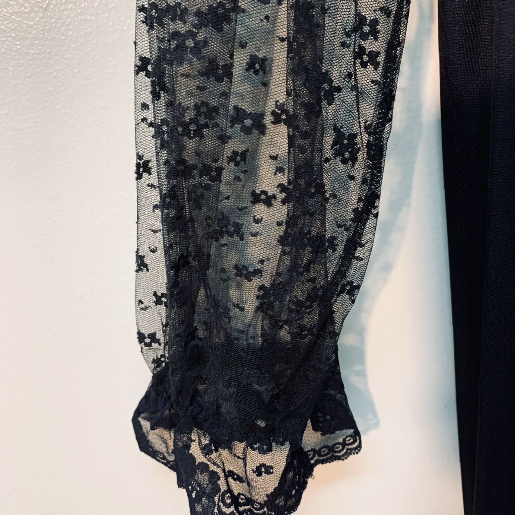 Vintage VINTAGE Black Nylon Sheer Lace Peignoir Robe Nightgown Negligee Long Gown Set M Size ONE SIZE - 7 Thumbnail
