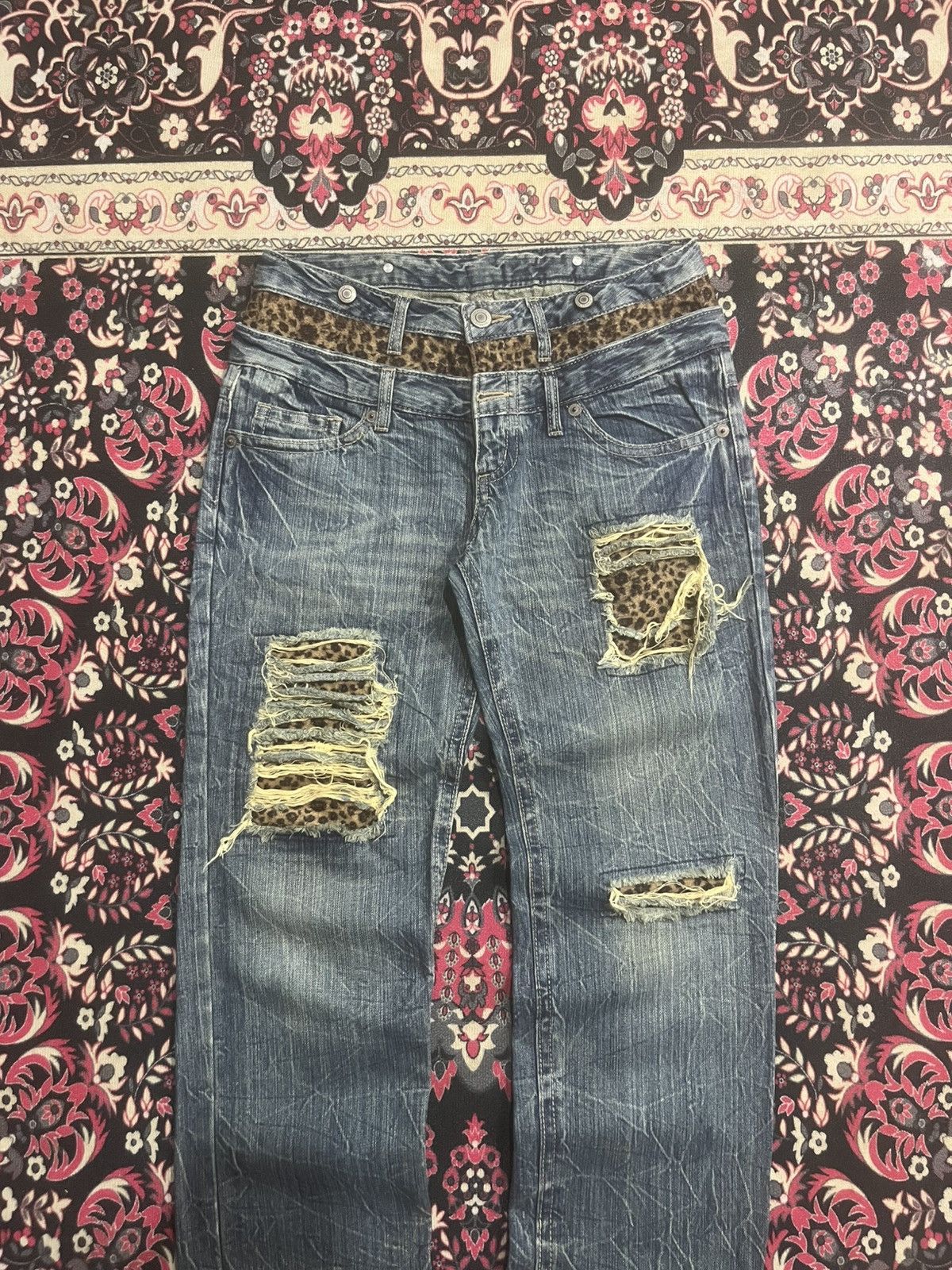 Japanese Brand Vintage Distressed Double Waist Leopard Style Blue Jeans Size 30" / US 8 / IT 44 - 3 Thumbnail