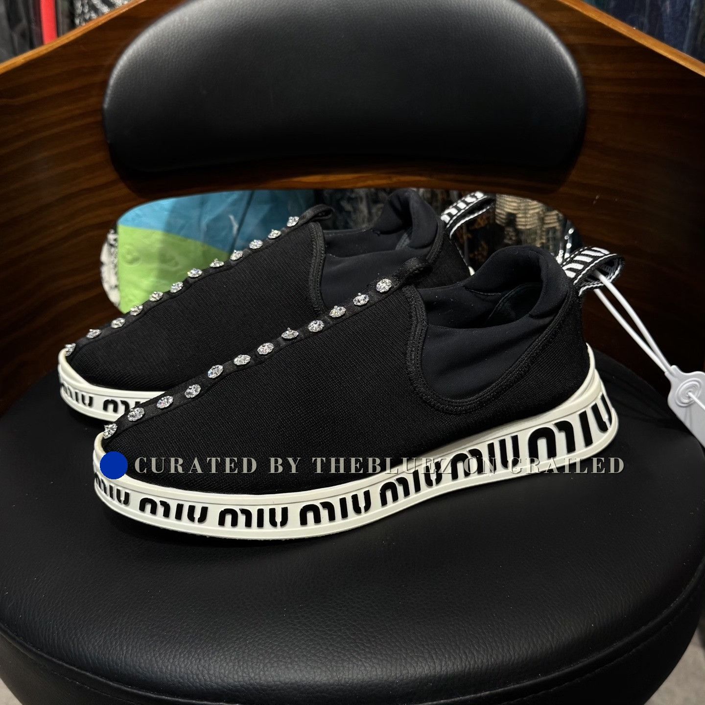 Miu Miu Miu Miu Diamond-Embellished Black Casual Shoes Size US 6 / IT 36 - 1 Thumbnail