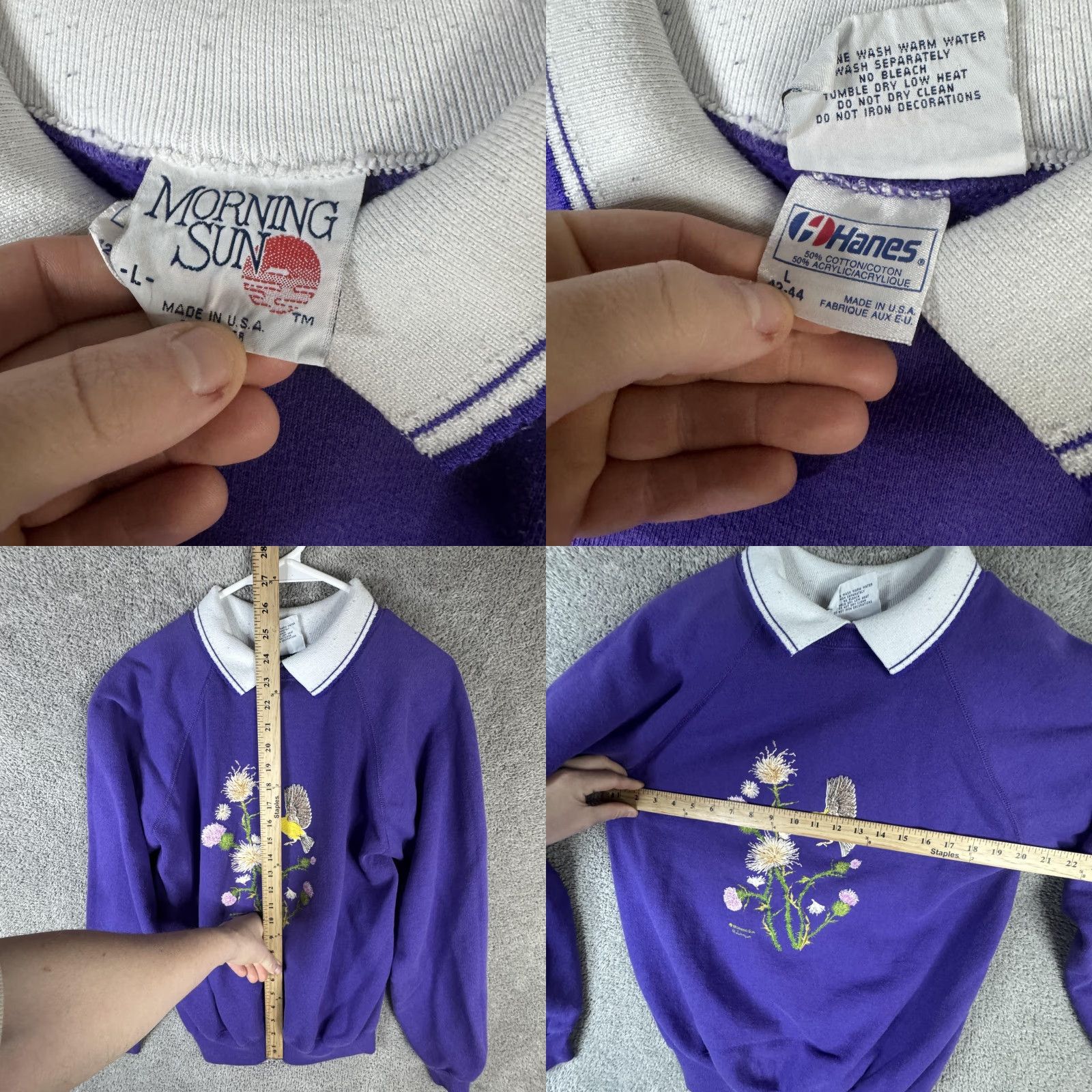 Vintage VINTAGE Morning Sun Womens Collared Fleece Shirt Purple Floral Bird Raglan Sleeve L Size L / US 10 / IT 46 - 8 Thumbnail