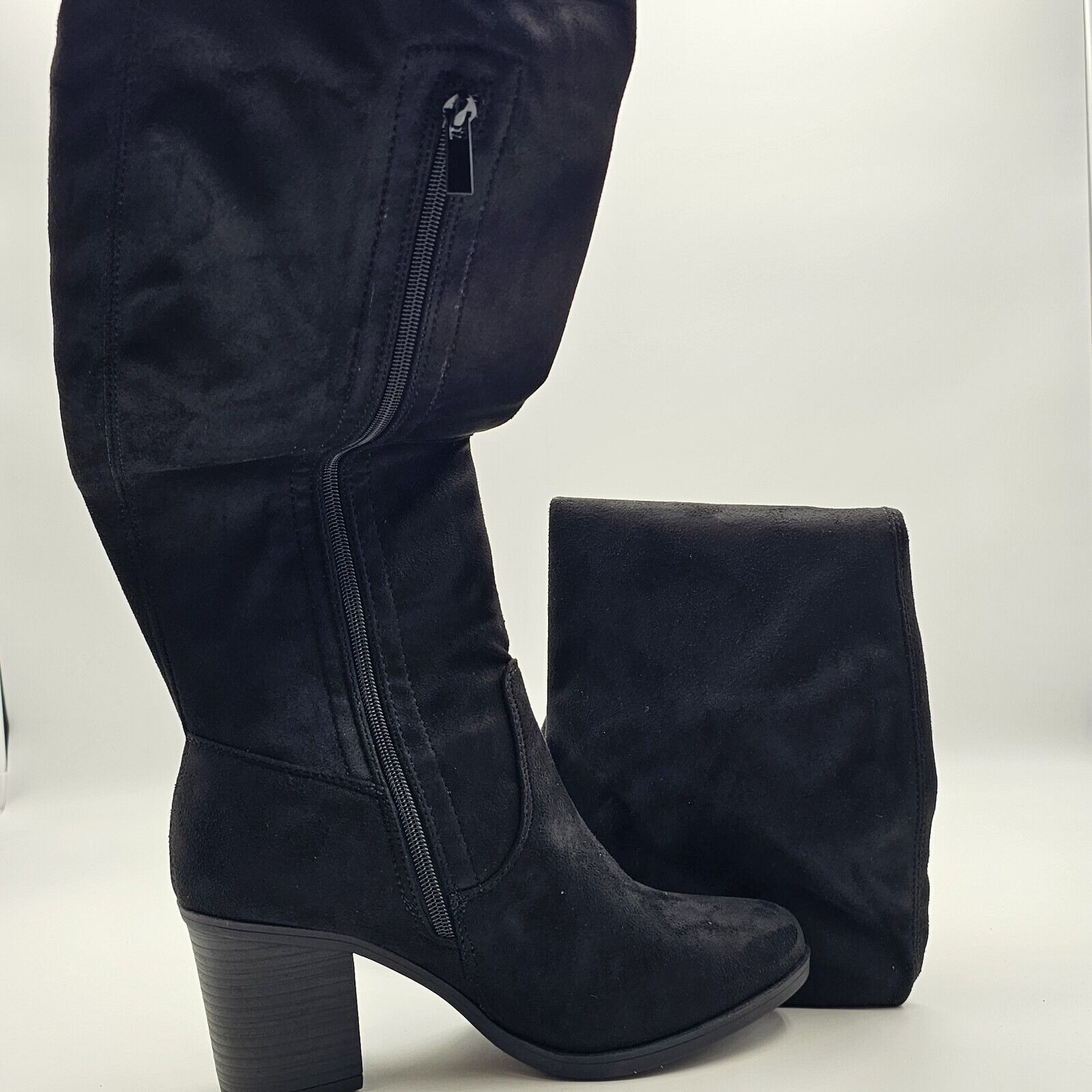 Fashion Nova Fashion Nova Molly Heeled Thigh High Boots Shoes Side Zip Bl Size US 10 / IT 40 - 7 Thumbnail