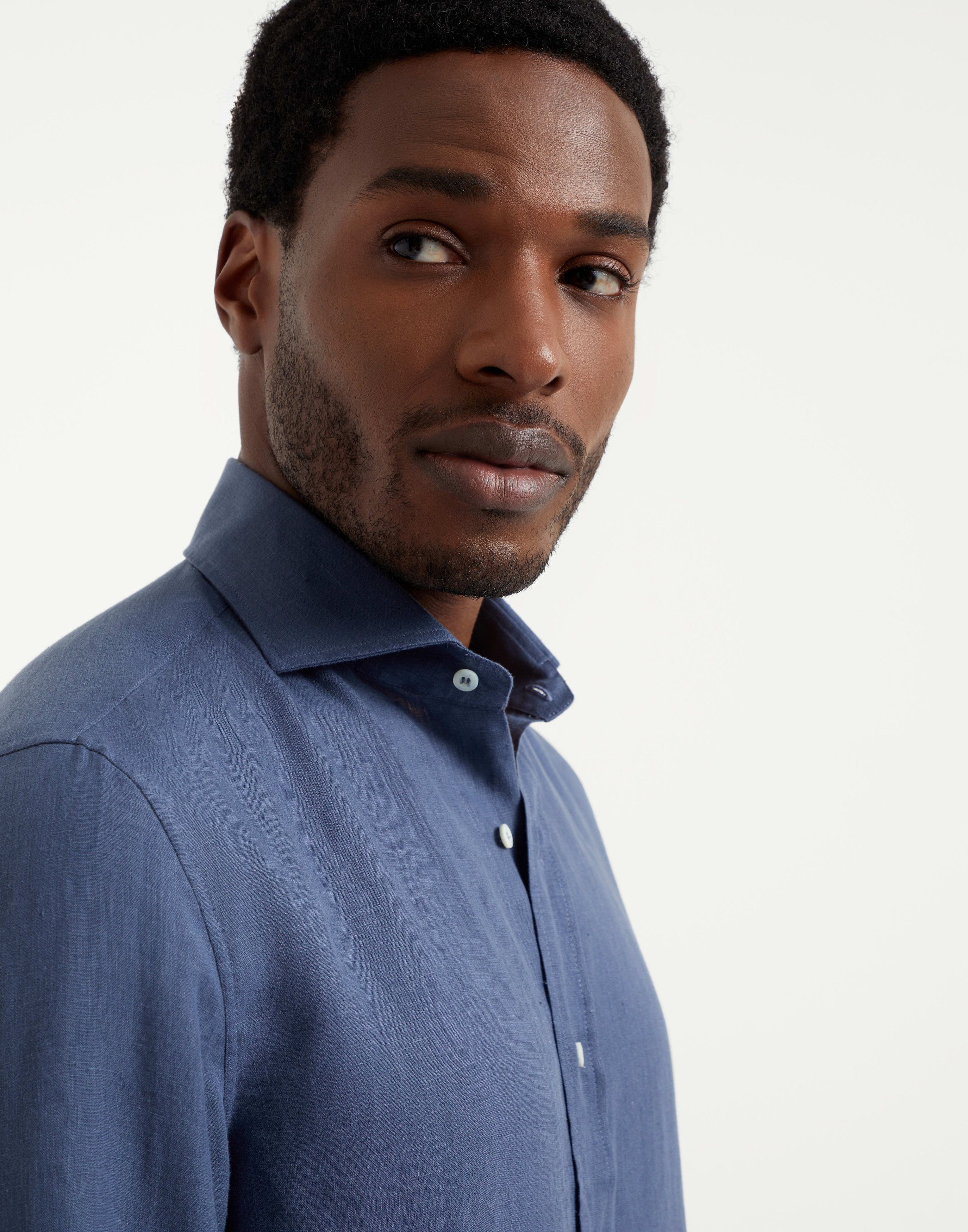 Brunello Cucinelli o1w1db10925 Spread Collar Shirt in Dark Blue Size US XXL / EU 58 / 5 - 3 Thumbnail