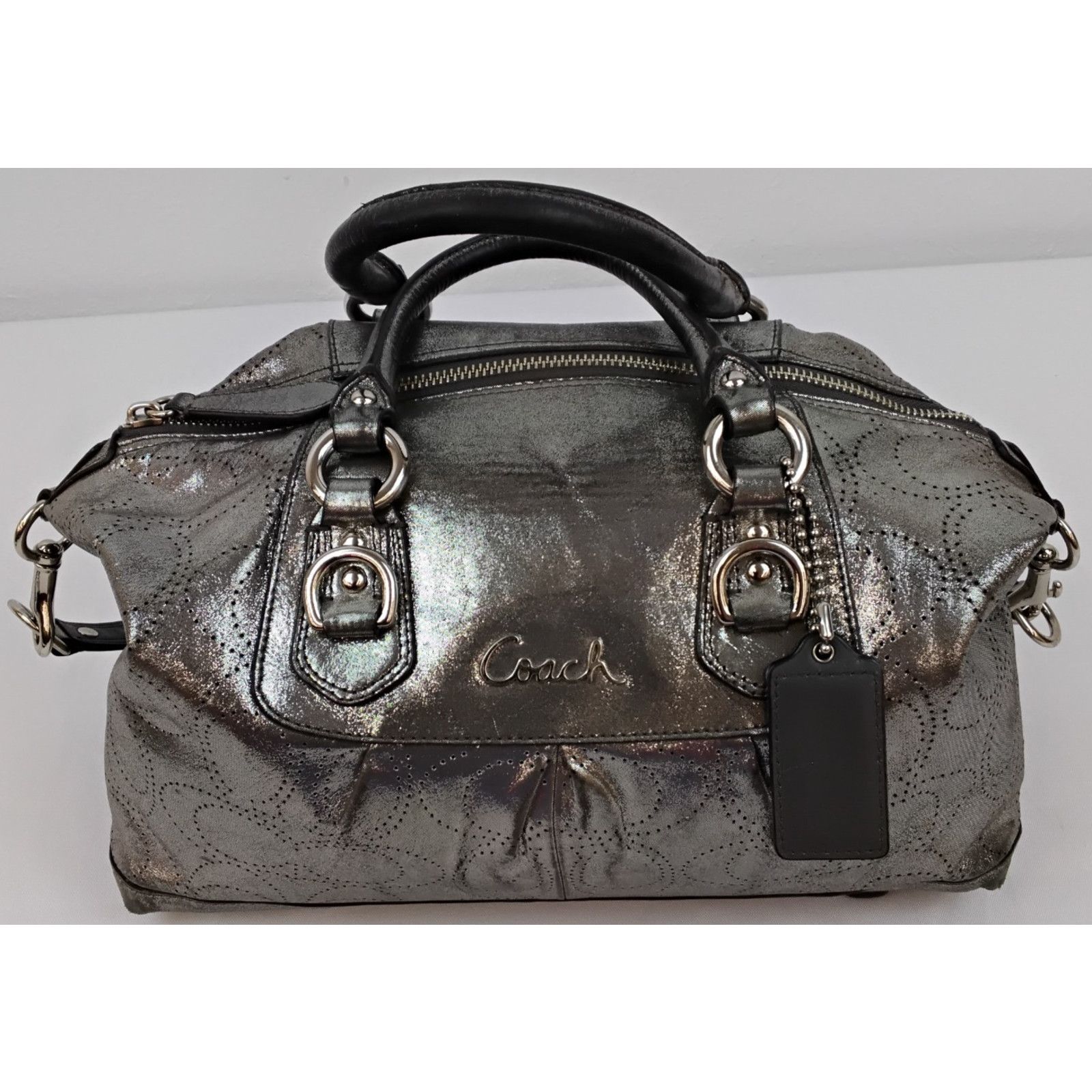 Coach Coach Ashley Satchel Purse Silver Perforated Leather 2000s Size ONE SIZE - 4 Thumbnail