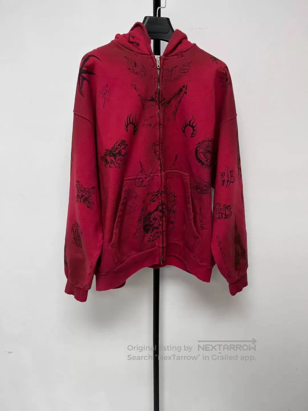 Balenciaga red patterned long sleeve zip hoodie jacket. Size US S / EU 44-46 / 1 - 1 Thumbnail