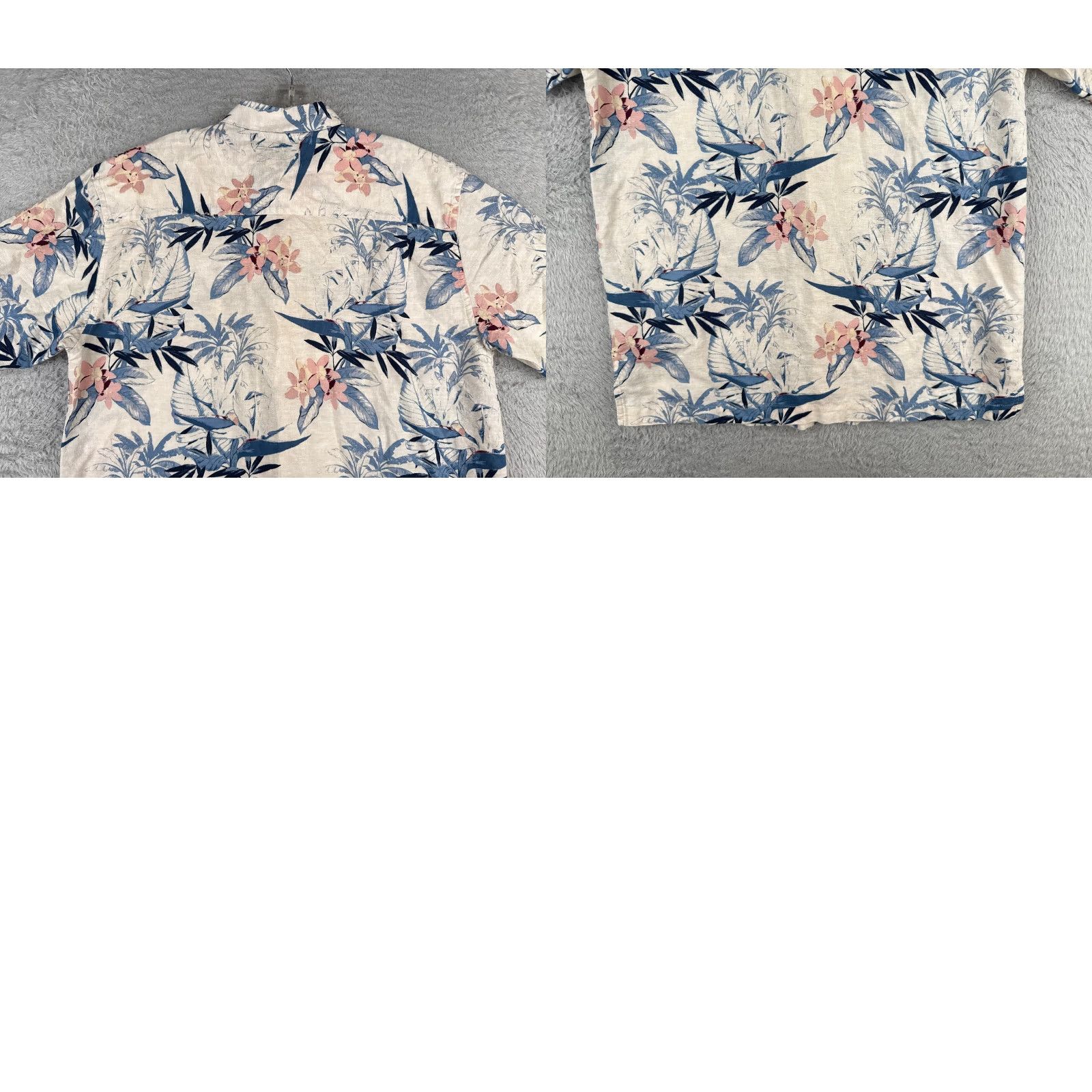 CO The Havanera Co Shirt Men Medium Gray Blue Hawaiian Floral Button Up Linen Blend Size US M / EU 48-50 / 2 - 9 Thumbnail