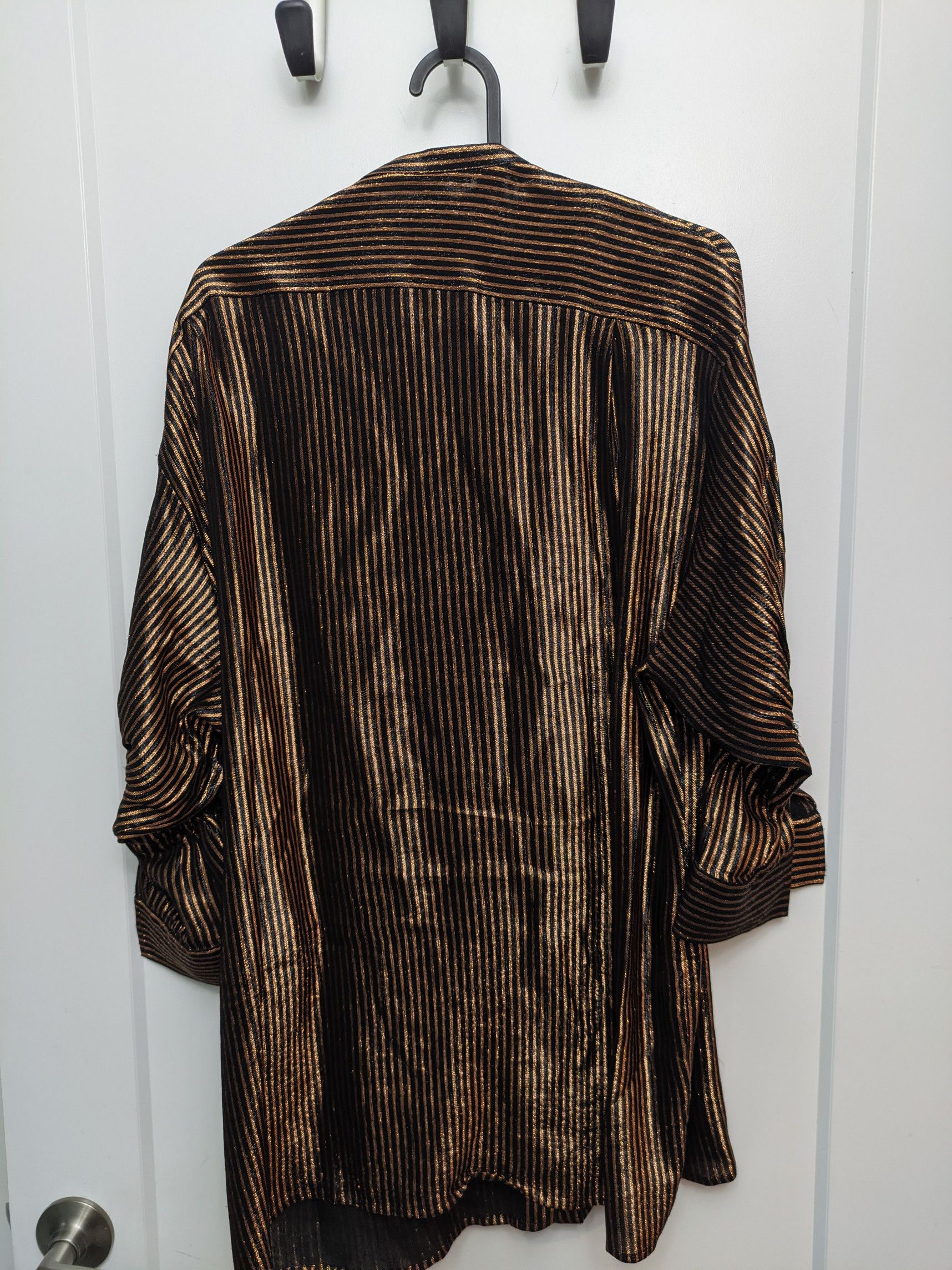 Haider Ackermann SS17(?) Bronze Metallic Striped 3/4 Sleeve Shirt Size L / US 10 / IT 46 - 2 Thumbnail