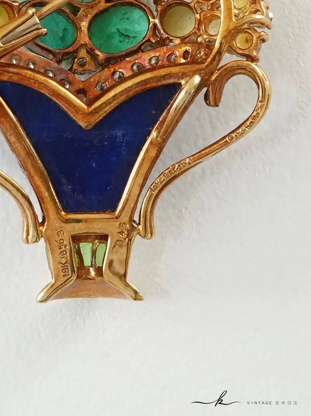 Other Vintage 18K Gold Multi-Gemstone Floral Basket Brooch Size ONE SIZE - 6 Thumbnail