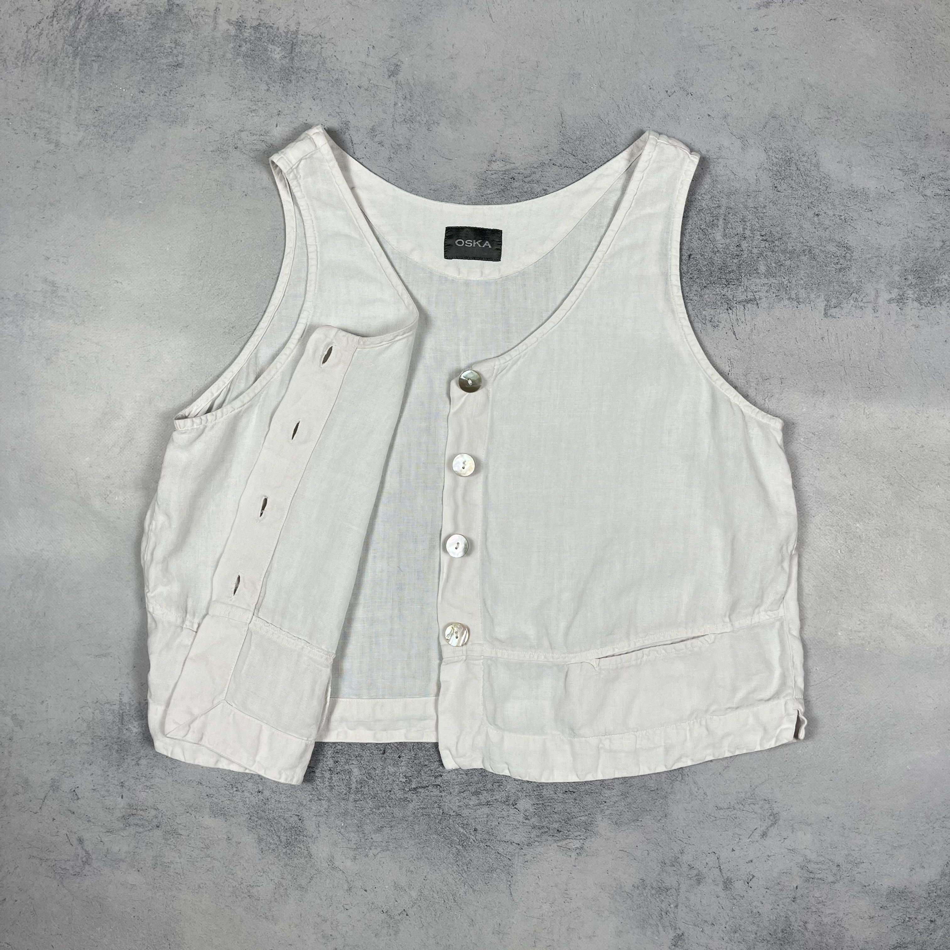 OSKA Ladies OSKA Avant-Garde Linen Sleeveless Cropped Top Gilet Size L / US 10 / IT 46 - 20 Thumbnail