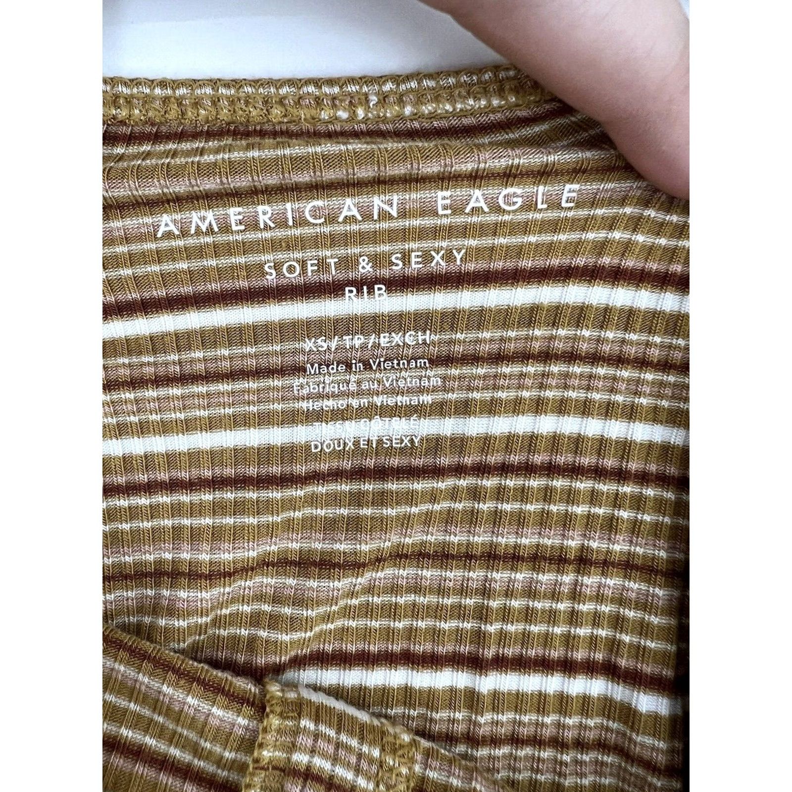 American Eagle Outfitters VINTAGE WOMENS American Eagle Top XS Soft & Sexy Rib Striped Button Up Crop Size XS / US 0-2 / IT 36-38 - 3 Thumbnail