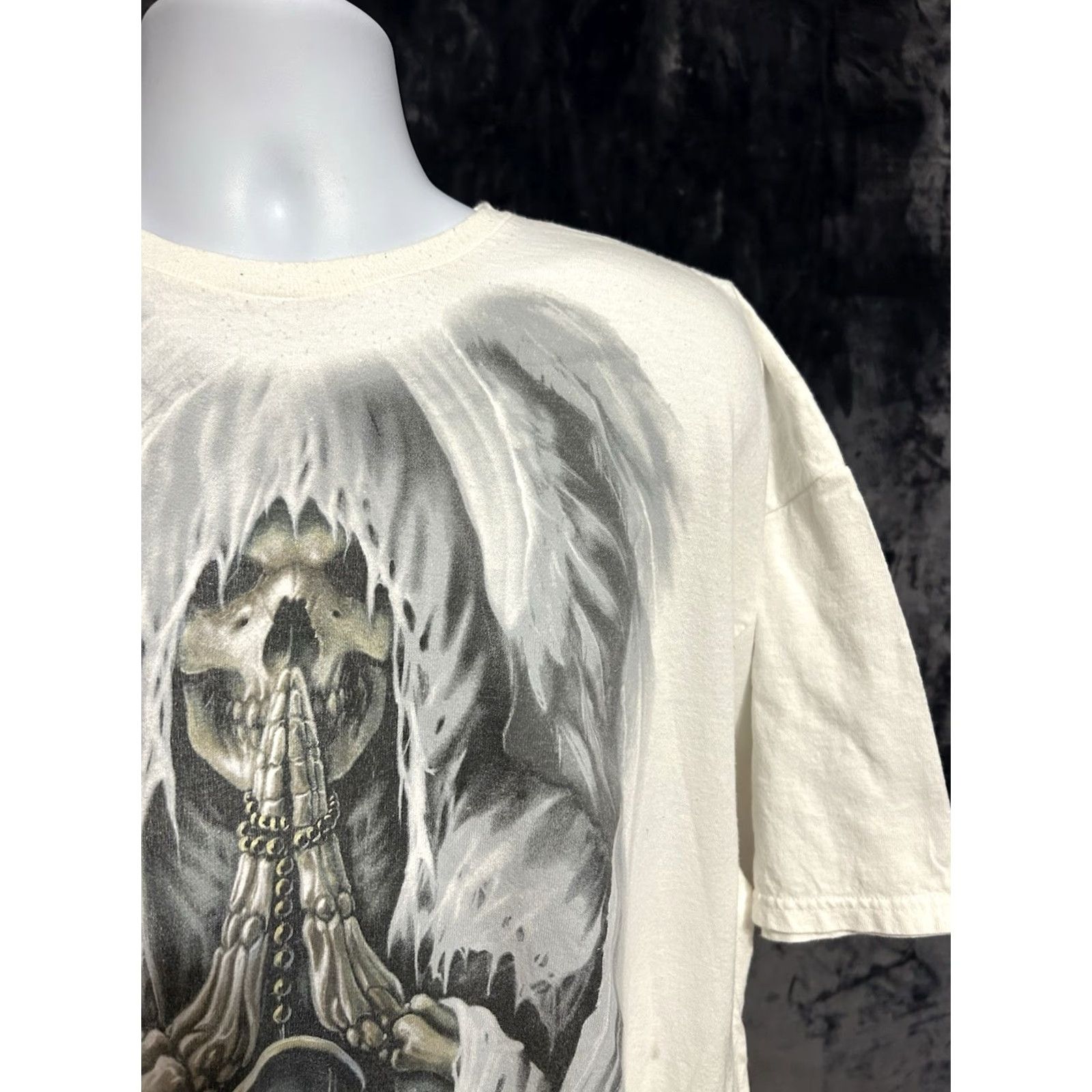 Vintage VINTAGE Delta Pro Weight Shirt Mens 3XL White Short Sleeve Grim Reaper Skull Death Wings Logo T-Shirt Size US XXL / EU 58 / 5 - 6 Thumbnail