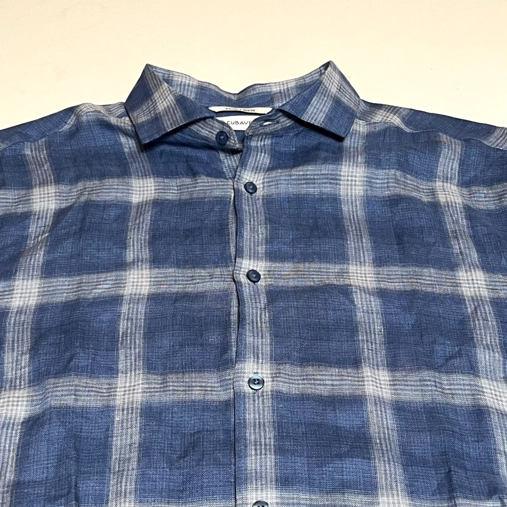 Cubavera Cubavera Shirt Men M Long Sleeve Blue Linen Plaid Button-Up Collared Size US M / EU 48-50 / 2 - 2 Thumbnail