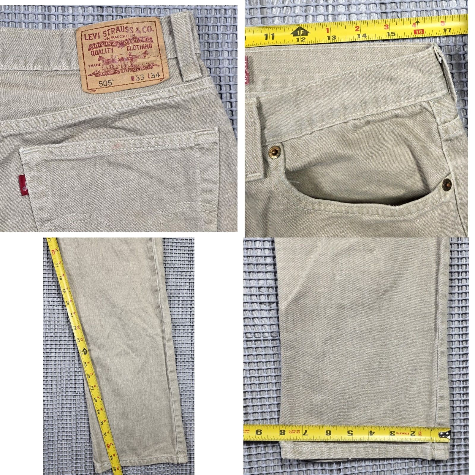 Levi's VINTAGE Levi's 505 Jeans Mens 33x34 Beige Regular Fit Distressed Skater 90s USA Classic Levi's 500 Series Jeans Mens Size US 33 - 9 Thumbnail