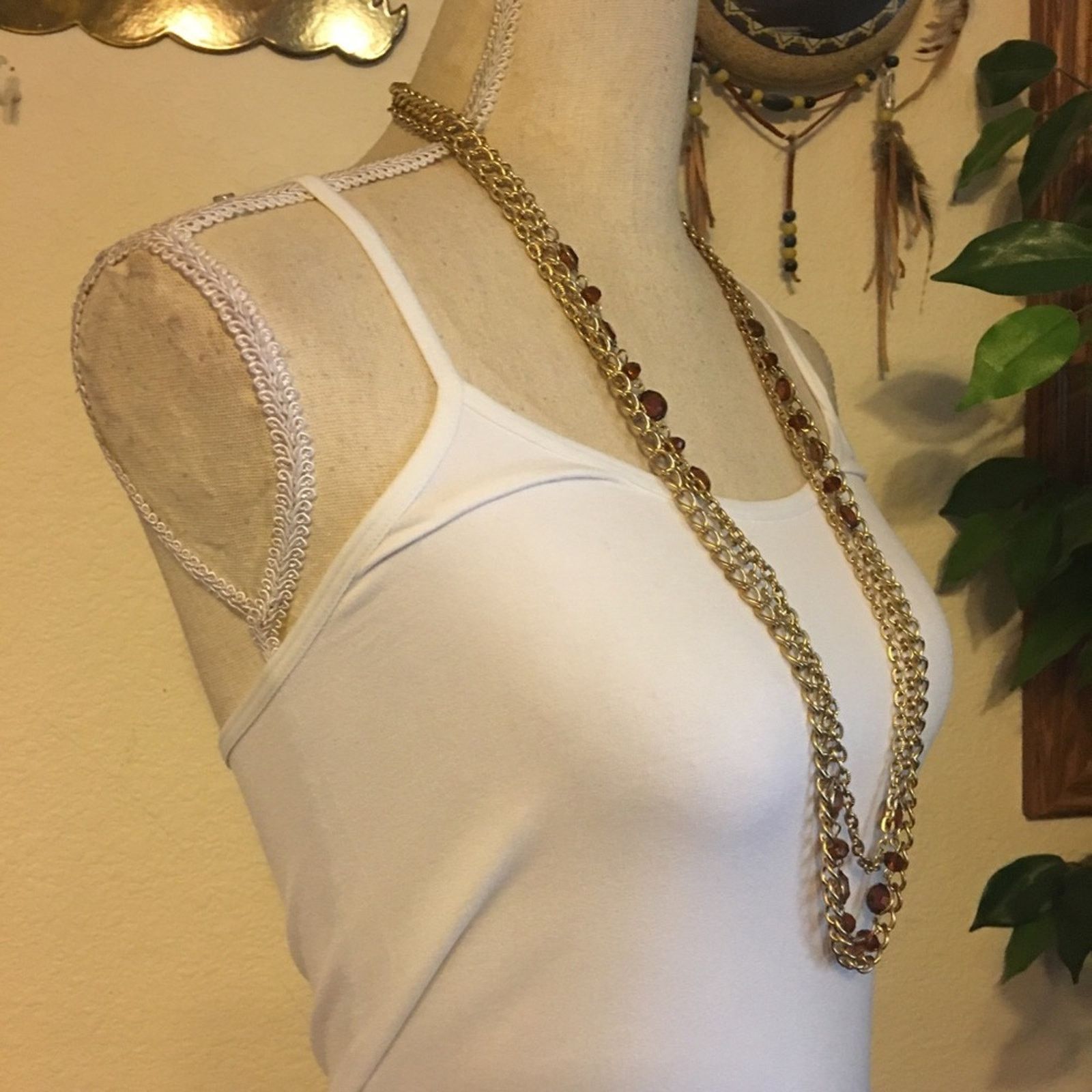Jewelry Triple strand gold tone chain topaz necklace Size ONE SIZE - 2 Thumbnail