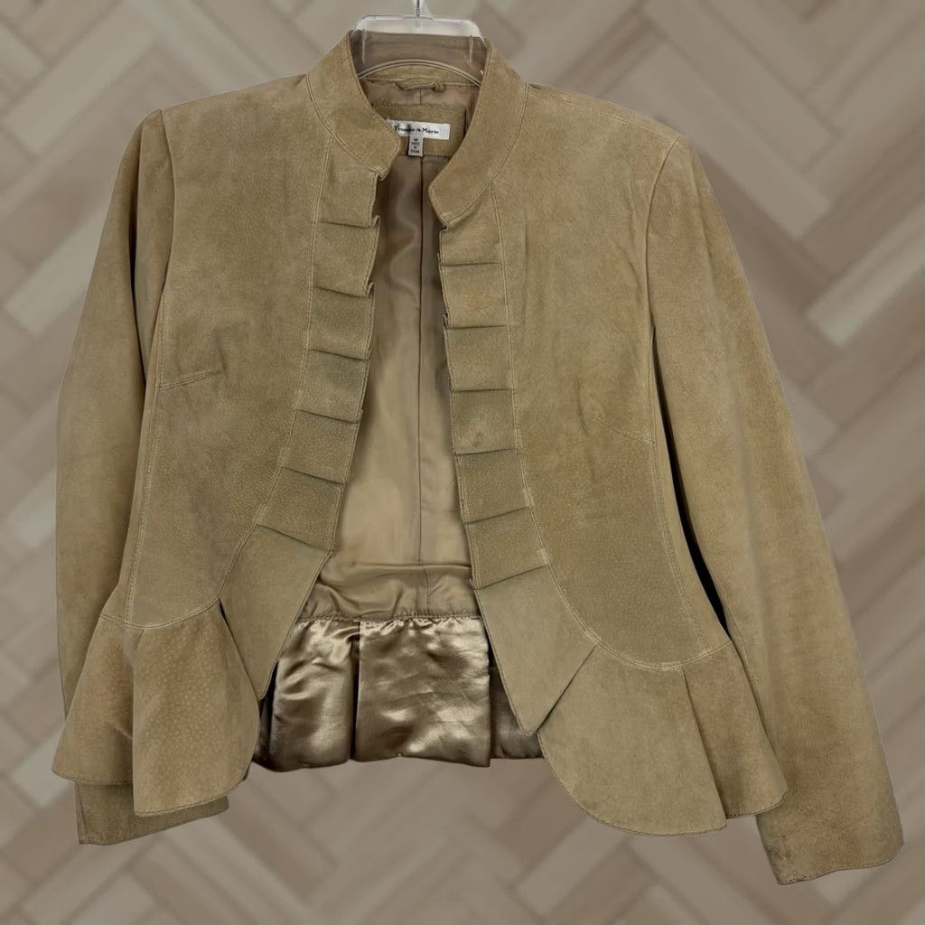 Vintage Yvonne & Marie Suede Leather Jacket Womens M Beige Ruffle Open Basic Jacket CapSule Read Size M / US 6-8 / IT 42-44 - 1 Thumbnail