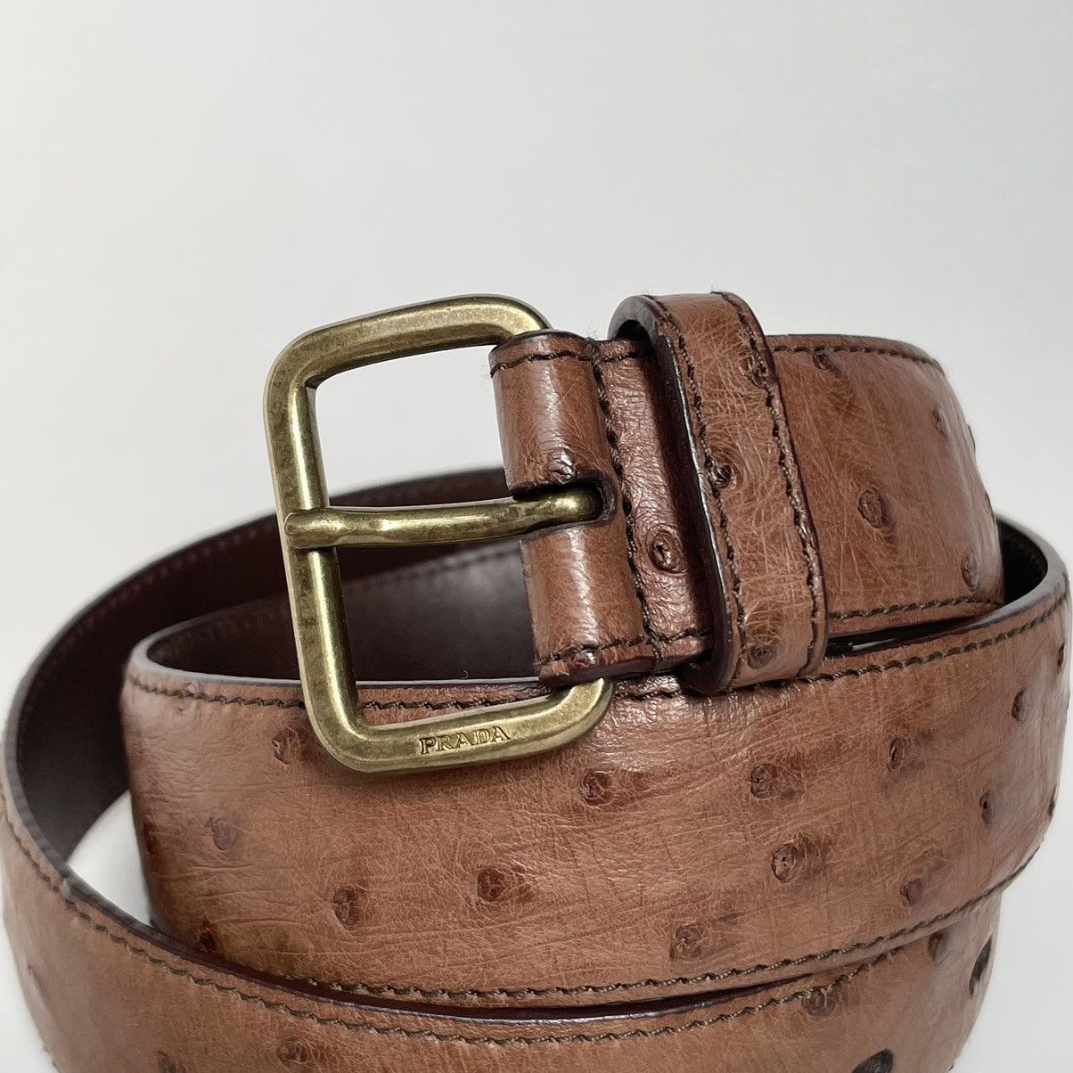 Prada 3cm Brown Ostrich Leather Belt Size 30 - 2 Thumbnail