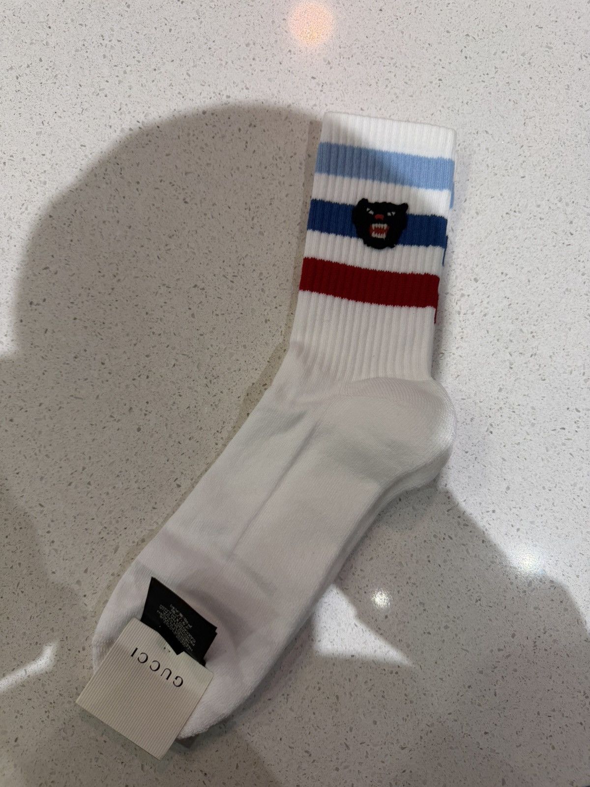 Gucci Gucci Socks Panther Logo White Blue Striped Size ONE SIZE - 4 Thumbnail