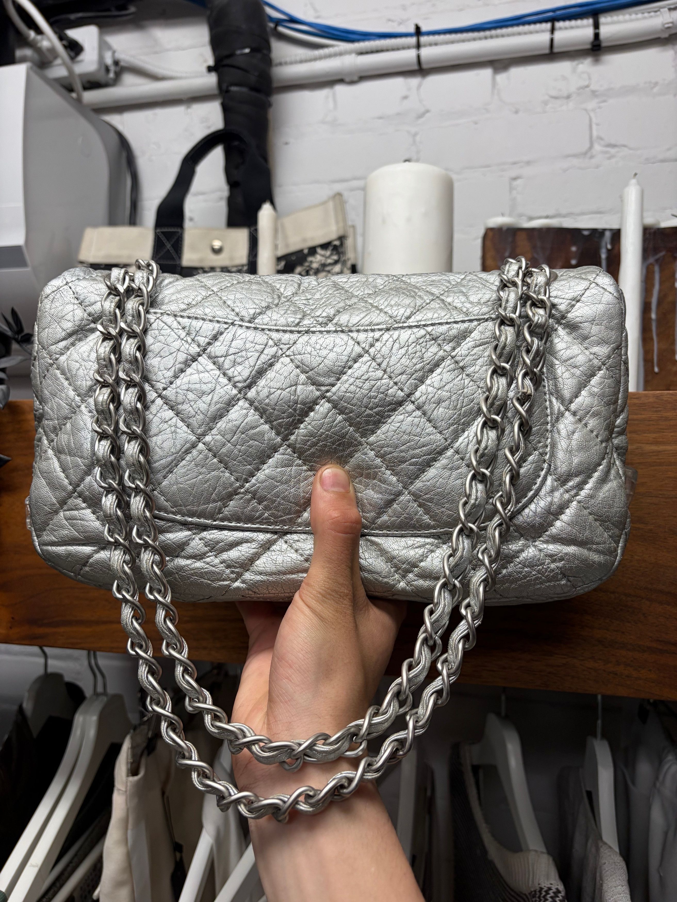 Chanel 2011 Chanel ‘Ice Cube’ Silver Medium Top Flap Leather Bag Size ONE SIZE - 4 Thumbnail