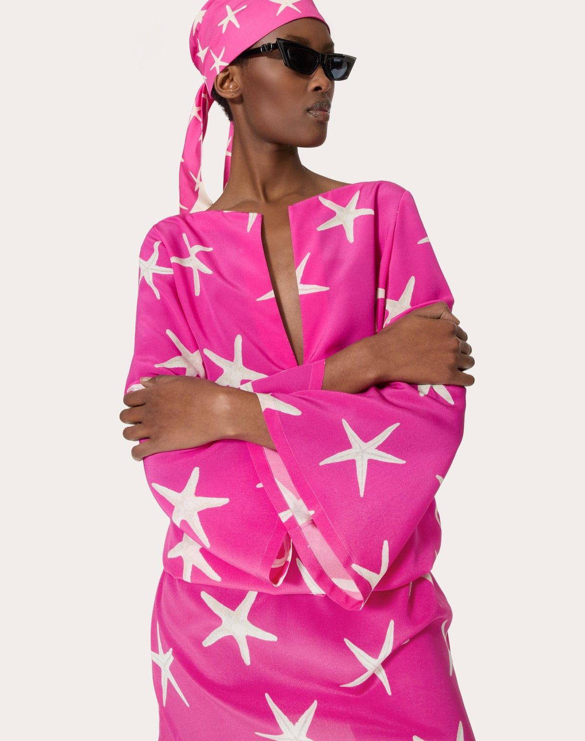 Valentino o1s1wg110525 Starfish Crepe De Chine Short Dress in Pink Size M / US 6-8 / IT 42-44 - 5 Thumbnail