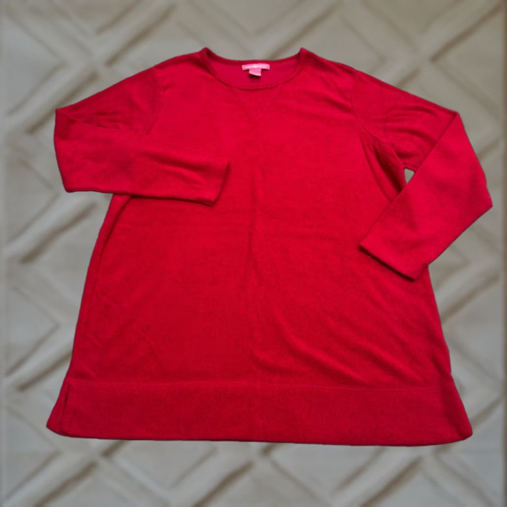 Vintage Woman Within Pullover Sweatshirt Womens M Red Crew Neck Fleece Casual Regular Fit Long Sleeve Solid Cotton Polyester Blended Fabric All Seasons Size M / US 6-8 / IT 42-44 - 1 Thumbnail