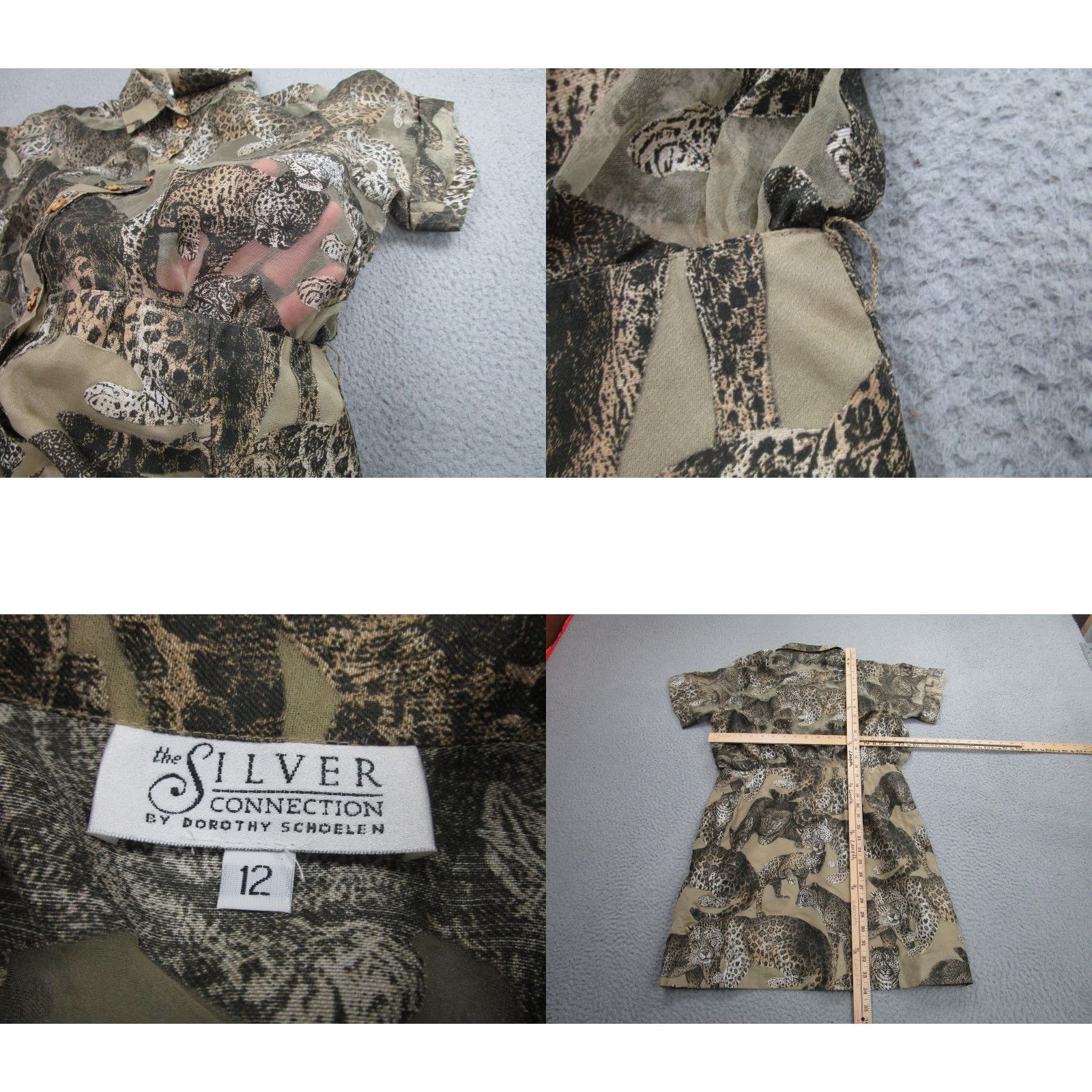 Vintage VINTAGE Dorothy Schoelen The Silver Connection Dress Shirt Dress Womens 12 Brown Leopard Animal Print Button Front Collared Short Sleeve 90s Size XL / US 12-14 / IT 48-50 - 8 Thumbnail