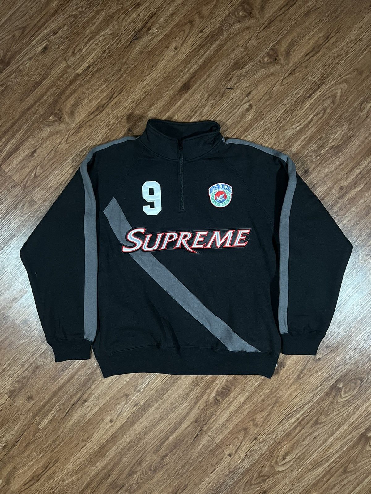 image of Hypebeast x Supreme Equipê Half Zip Up Sweatshirt in Black, Men's (Size Medium)