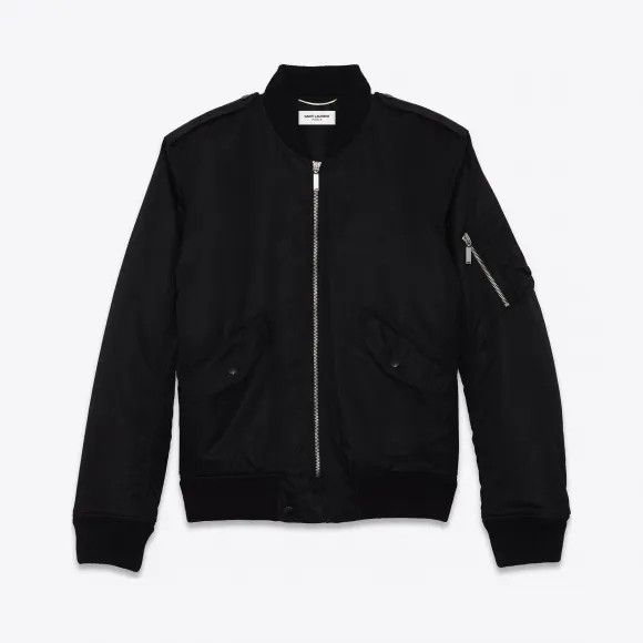 Saint Laurent Paris o1la1rc1a1225 486136 Bomber Jacket in Nylon in Black Size US S / EU 44-46 / 1 - 2 Thumbnail