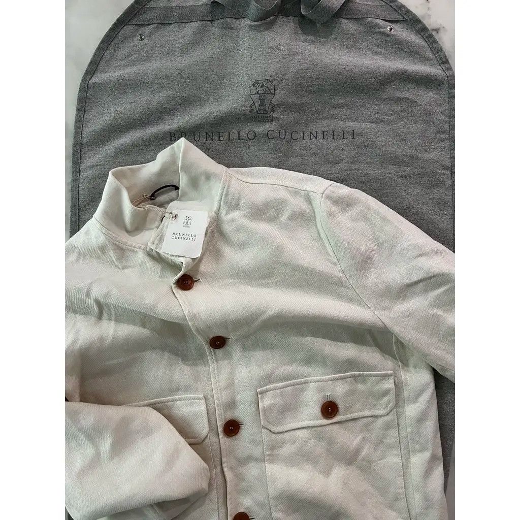 Brunello Cucinelli Brunello Cucinelli Ivory Bomber Jacket Linen Blend IT50 Size US M / EU 48-50 / 2 - 7 Thumbnail