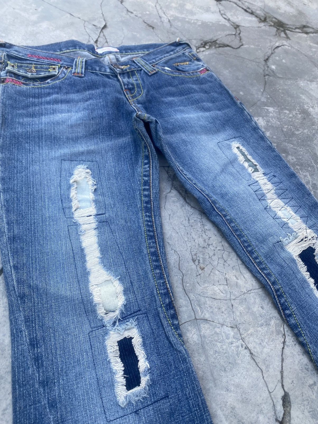 Japanese Brand Vintage SLANG Reworked Flared Jeans Size US 29 - 4 Thumbnail