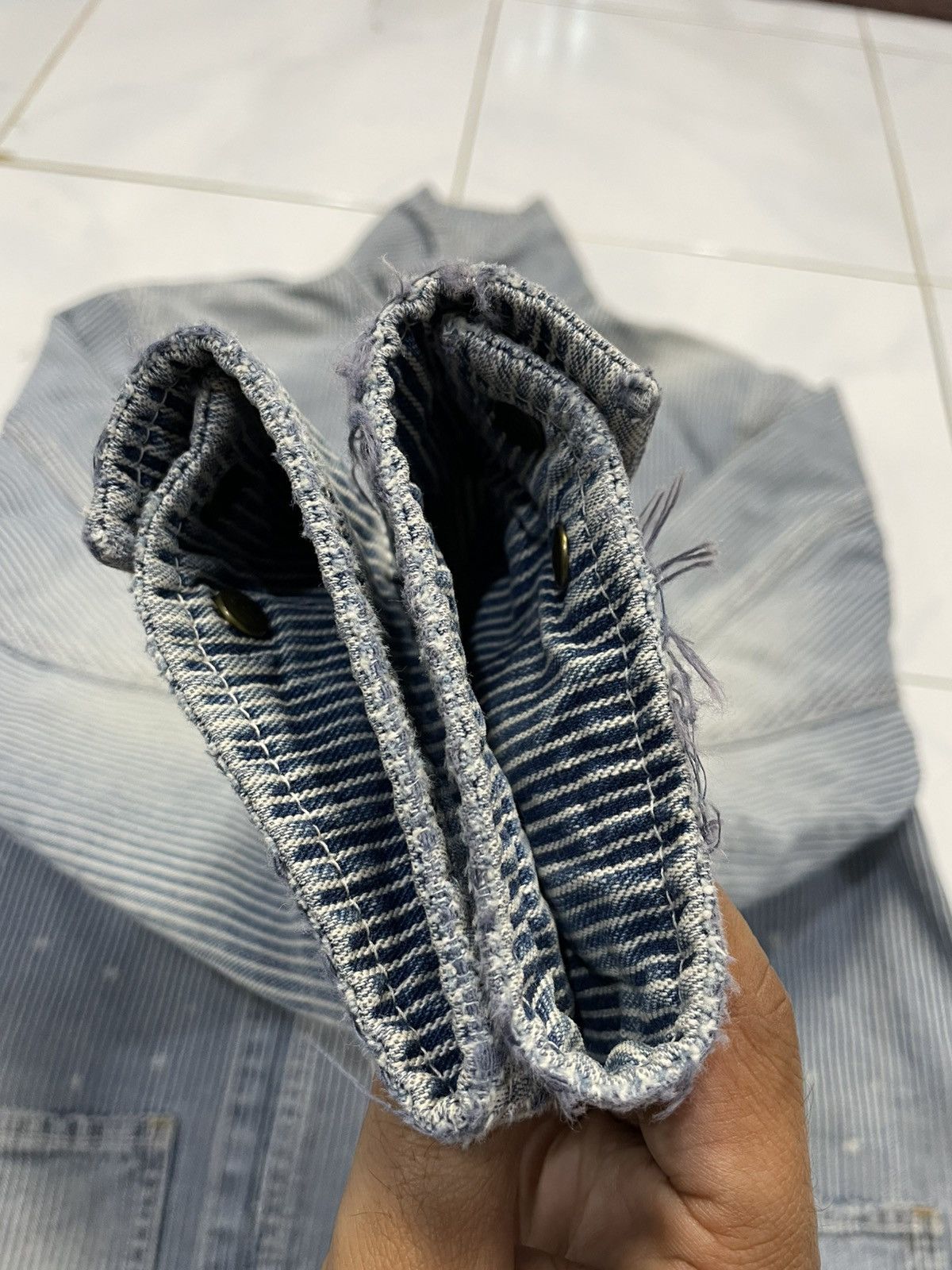 Japanese Brand Sweet Camel Denim Worker Pinstripes Distressed Jacket Size US S / EU 44-46 / 1 - 5 Thumbnail