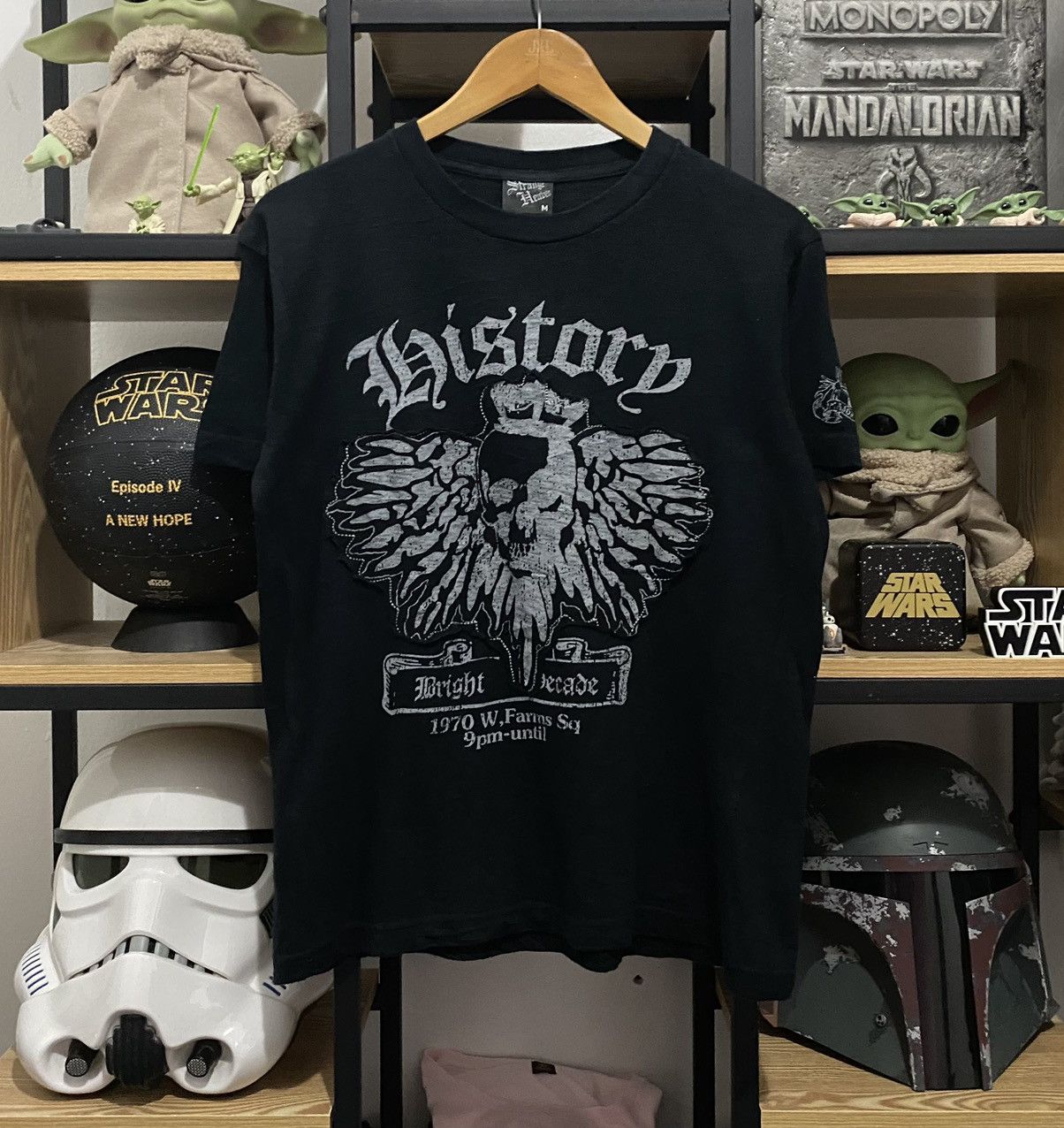 image of Skulls x Vintage Japan Strange Heaven History Skullwings Bike Tee in Black, Men's (Size Medium)