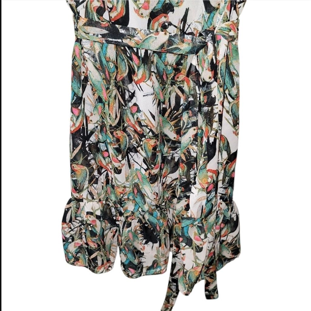 Other BELLE du JOUR Sheer Ruffle Colorful Tropical Parakeets Dress Size M / US 6-8 / IT 42-44 - 3 Thumbnail