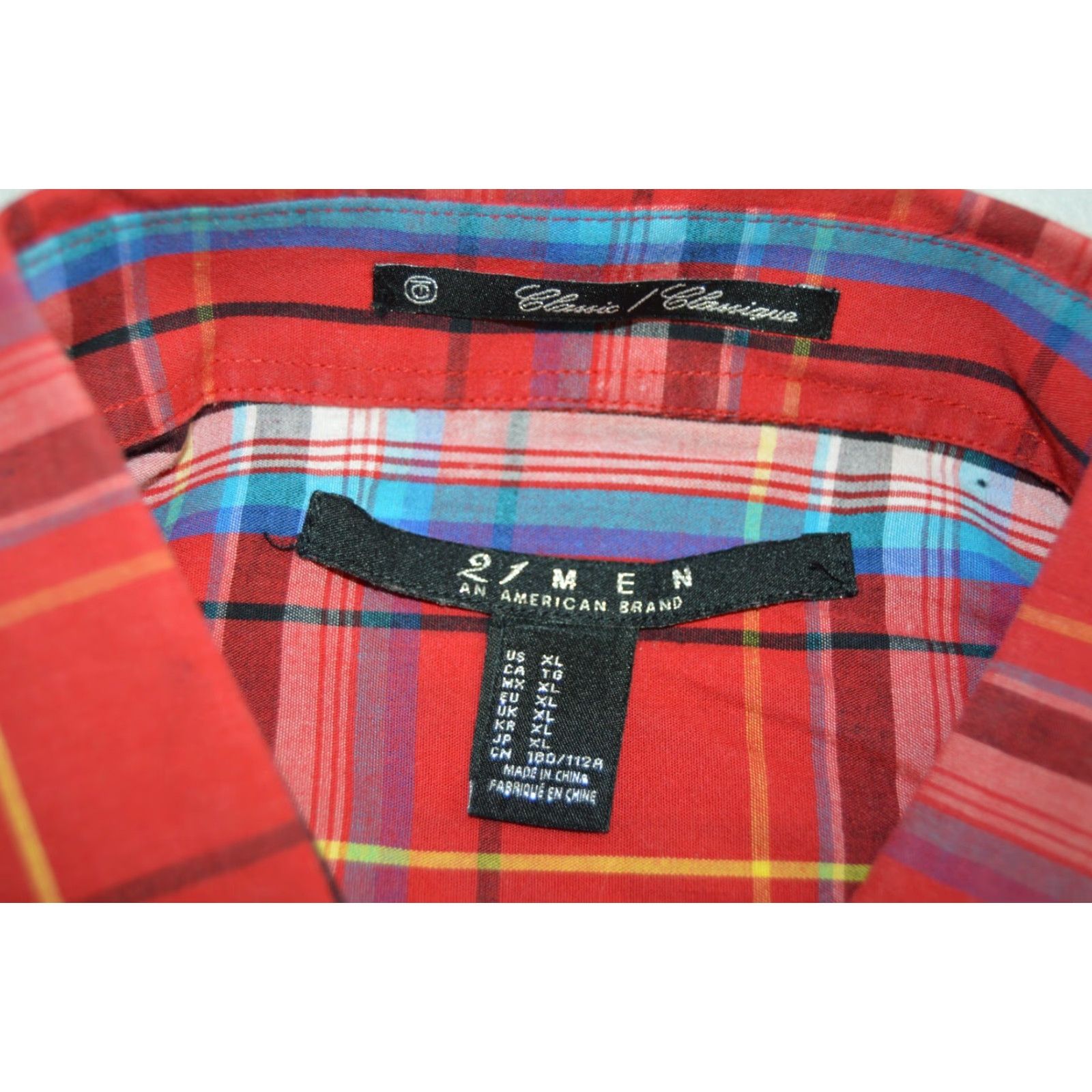 Forever 21 FOREVER 21 Men's Shirt Plaid Button-Up XL Red Lightweight Cotton Chambray Button-Up, Classic Fit, Long Sleeve, Collared, Casual Size US XL / EU 56 / 4 - 3 Thumbnail